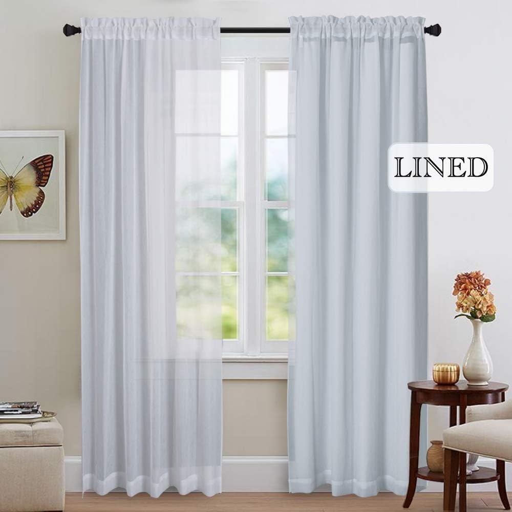 image:imageNICETOWN White Blackout Curtain Liners for Window Noise Reducing Light Blocking Liner for 84 inch Curtains Set of 2 Each is 27 x 80 Hooks Included Greyish WhiteGreyish White