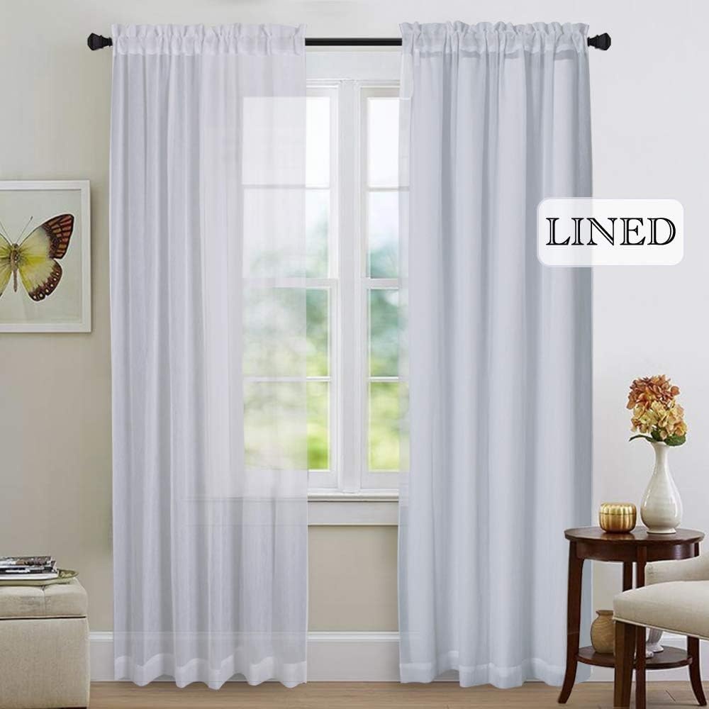 image:imageNICETOWN White Blackout Curtain Liners for Window Noise Reducing Light Blocking Liner for 84 inch Curtains Set of 2 Each is 27 x 80 Hooks Included Greyish WhiteGreyish White