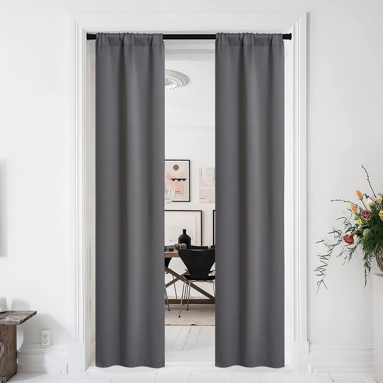 image:imageNICETOWN White Blackout Curtain Liners for Window Noise Reducing Light Blocking Liner for 84 inch Curtains Set of 2 Each is 27 x 80 Hooks Included Greyish WhiteGrey