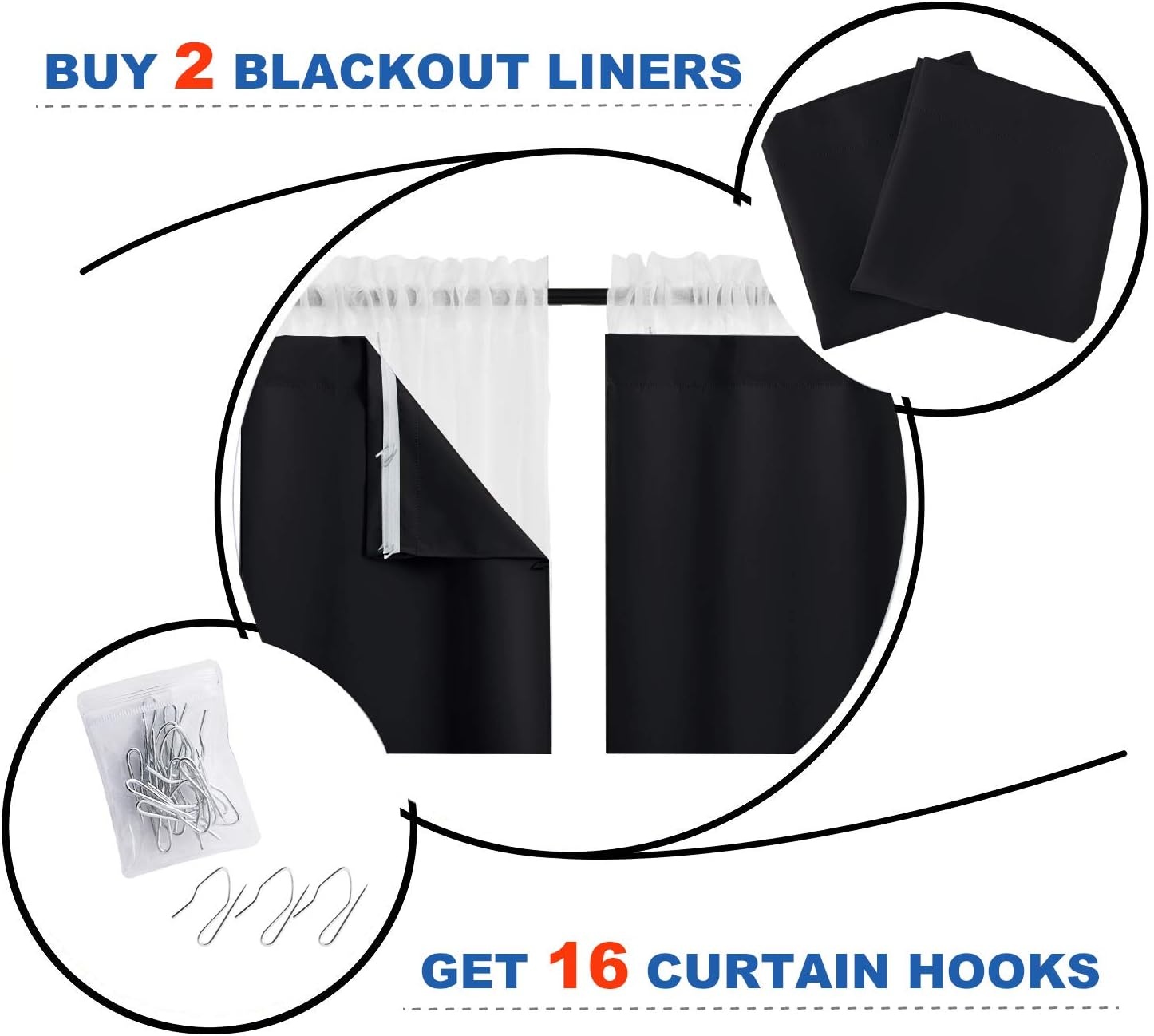 image:imageNICETOWN White Blackout Curtain Liners for Window Noise Reducing Light Blocking Liner for 84 inch Curtains Set of 2 Each is 27 x 80 Hooks Included Greyish WhiteBlack
