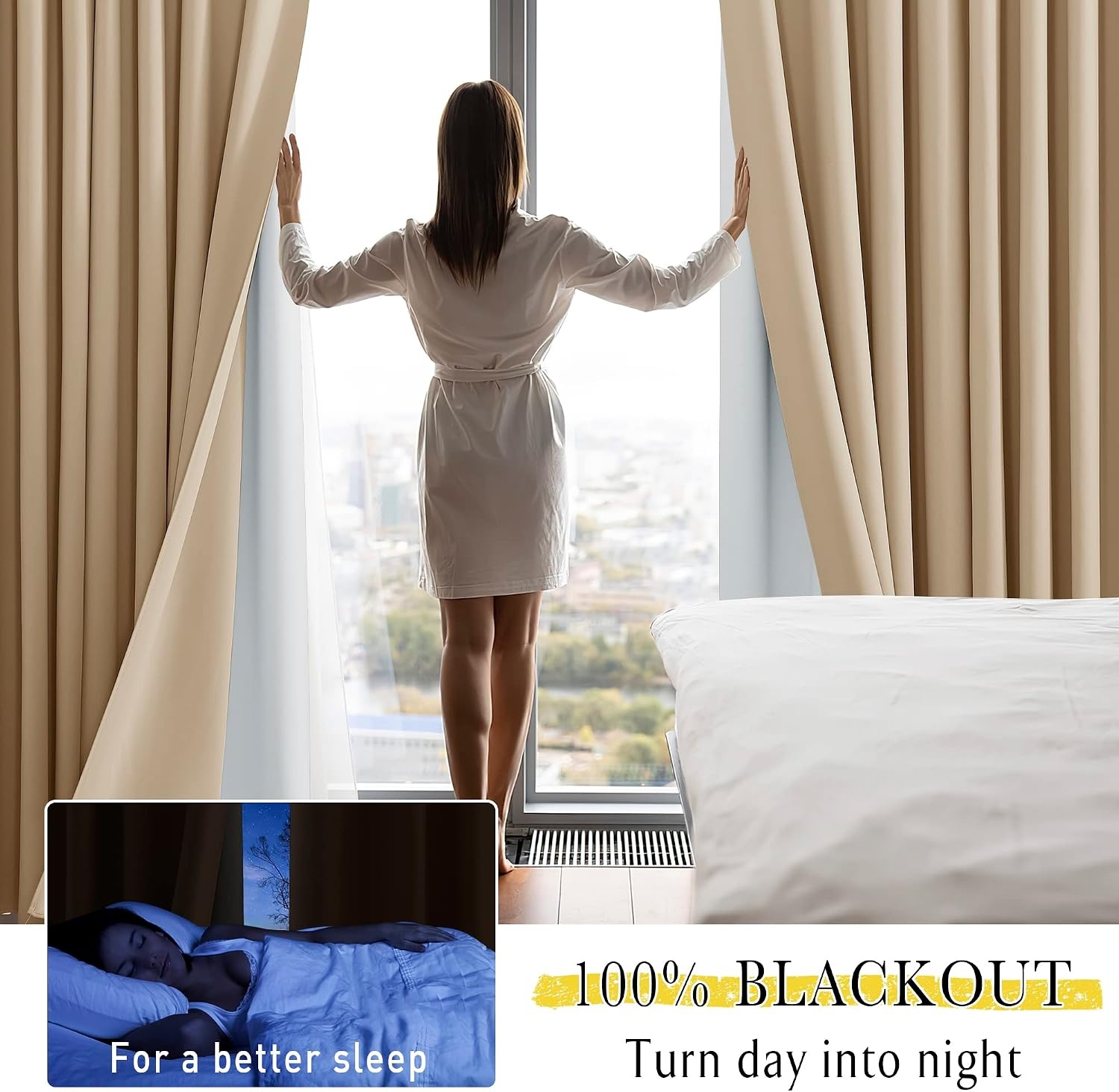 image:imageNICETOWN White Blackout Curtain Liners for Window Noise Reducing Light Blocking Liner for 84 inch Curtains Set of 2 Each is 27 x 80 Hooks Included Greyish WhiteGreyish White