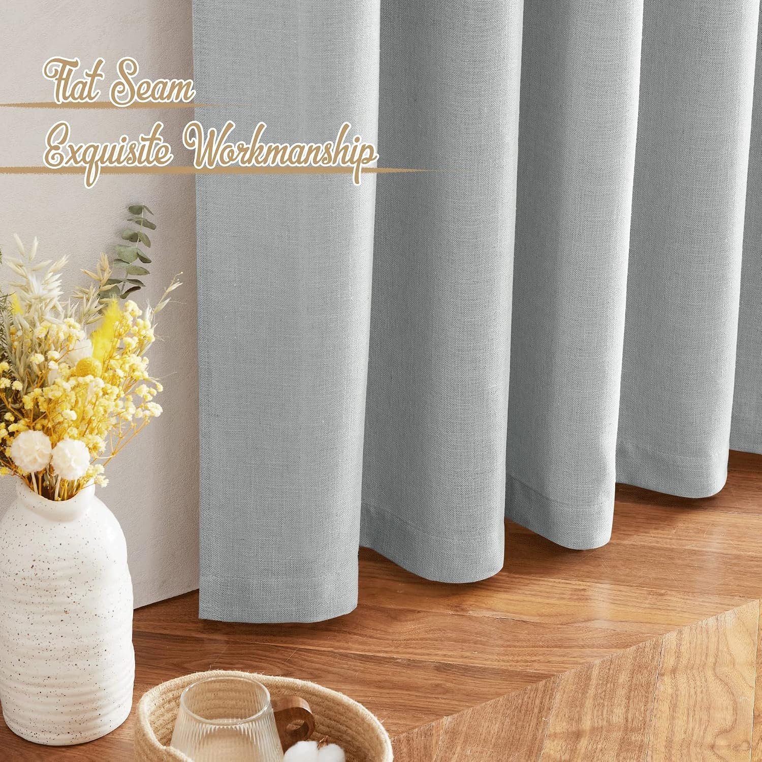 image:imageNICETOWN White Linen Sheer Curtains and Drapes 84 inches Long Rod Pocket amp Back Tab semitransparent with Light Through Vertical Window Treatments for Sliding Glass Door amp Living Room 52W Set of 2Linen Light Gray