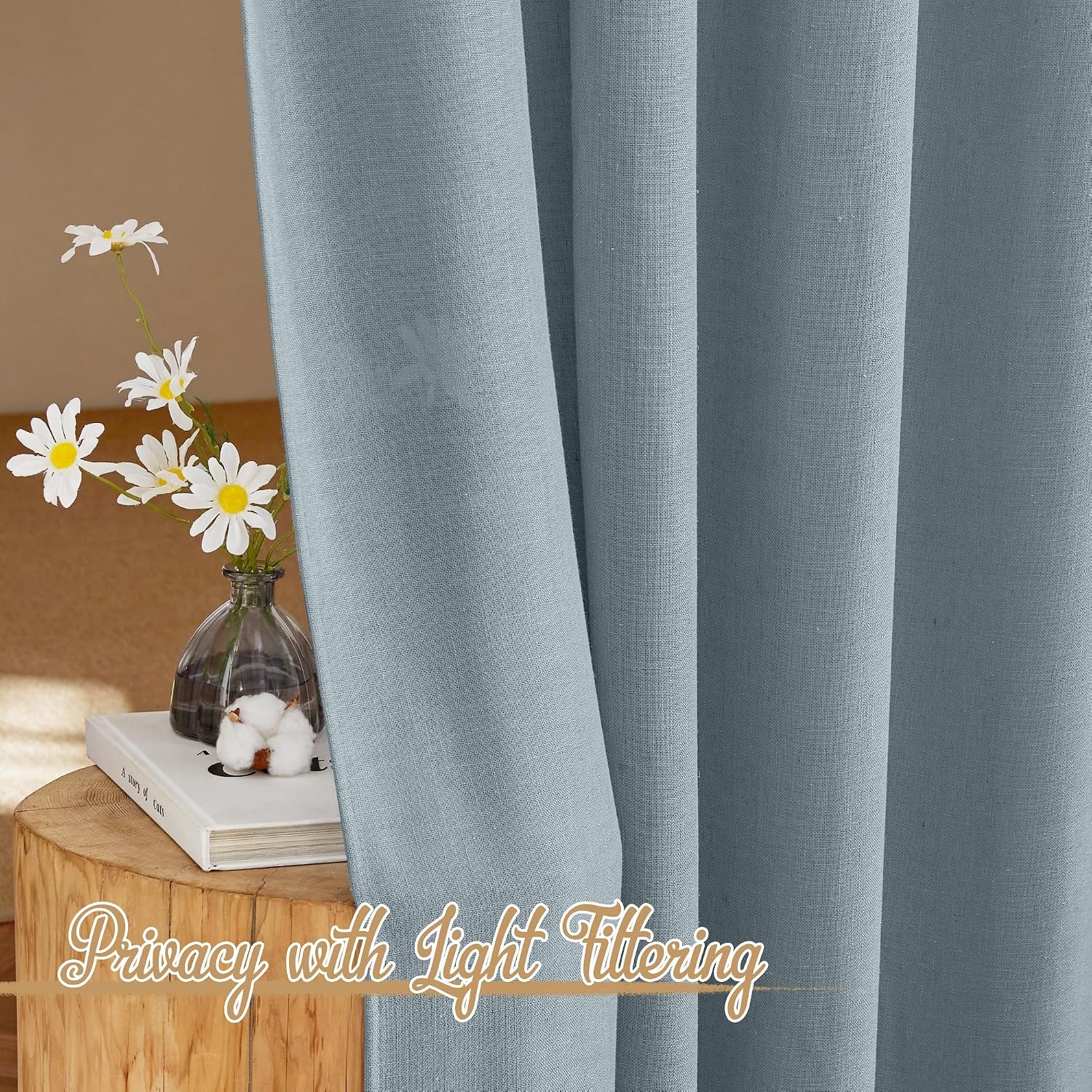 image:imageNICETOWN White Linen Sheer Curtains and Drapes 84 inches Long Rod Pocket amp Back Tab semitransparent with Light Through Vertical Window Treatments for Sliding Glass Door amp Living Room 52W Set of 2Linen Mist Blue