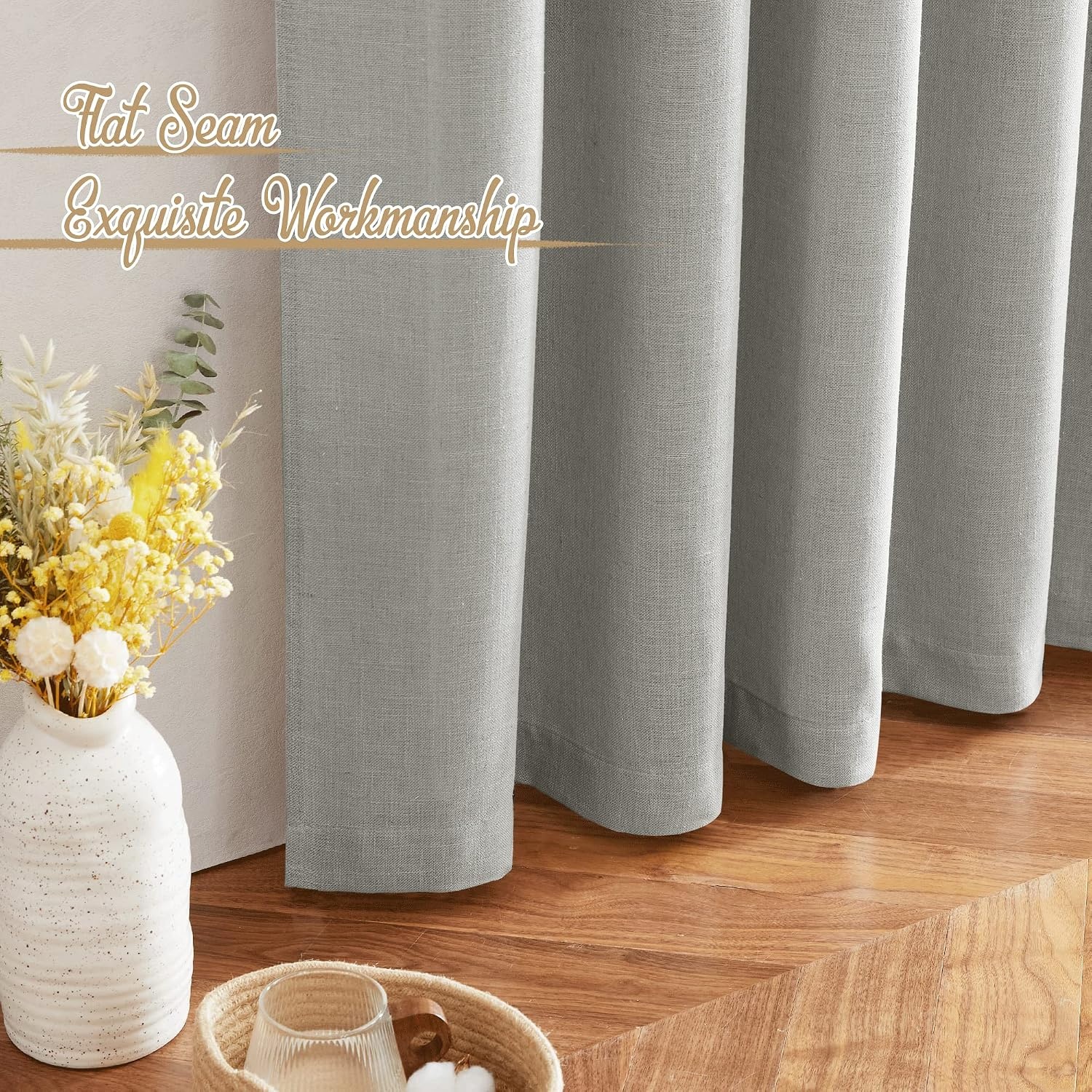 image:imageNICETOWN White Linen Sheer Curtains and Drapes 84 inches Long Rod Pocket amp Back Tab semitransparent with Light Through Vertical Window Treatments for Sliding Glass Door amp Living Room 52W Set of 2Linen Gray