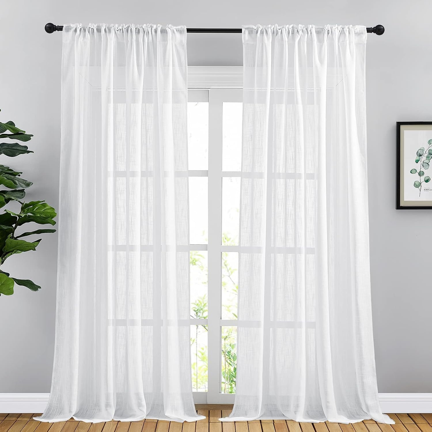 image:imageNICETOWN White Linen Sheer Curtains and Drapes 84 inches Long Rod Pocket amp Back Tab semitransparent with Light Through Vertical Window Treatments for Sliding Glass Door amp Living Room 52W Set of 2White