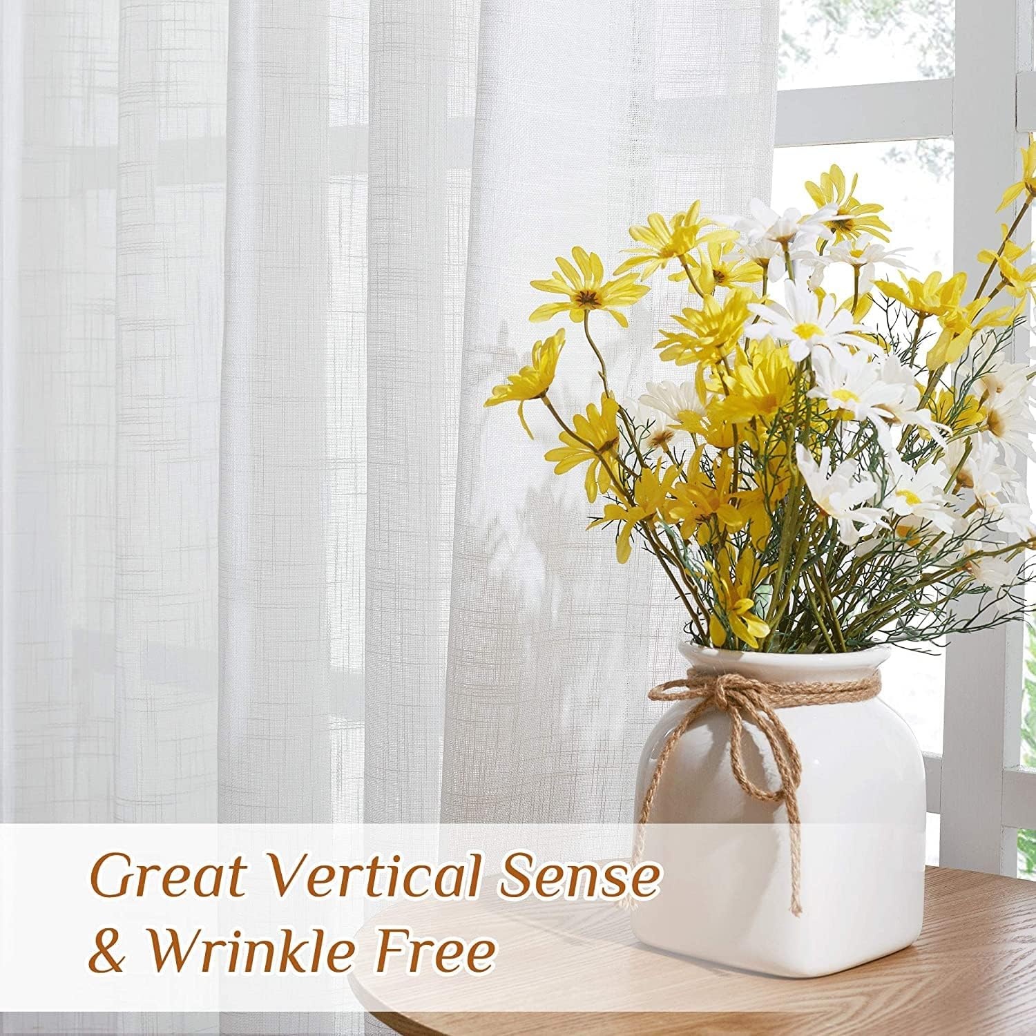 image:imageNICETOWN White Linen Sheer Curtains and Drapes 84 inches Long Rod Pocket amp Back Tab semitransparent with Light Through Vertical Window Treatments for Sliding Glass Door amp Living Room 52W Set of 2White