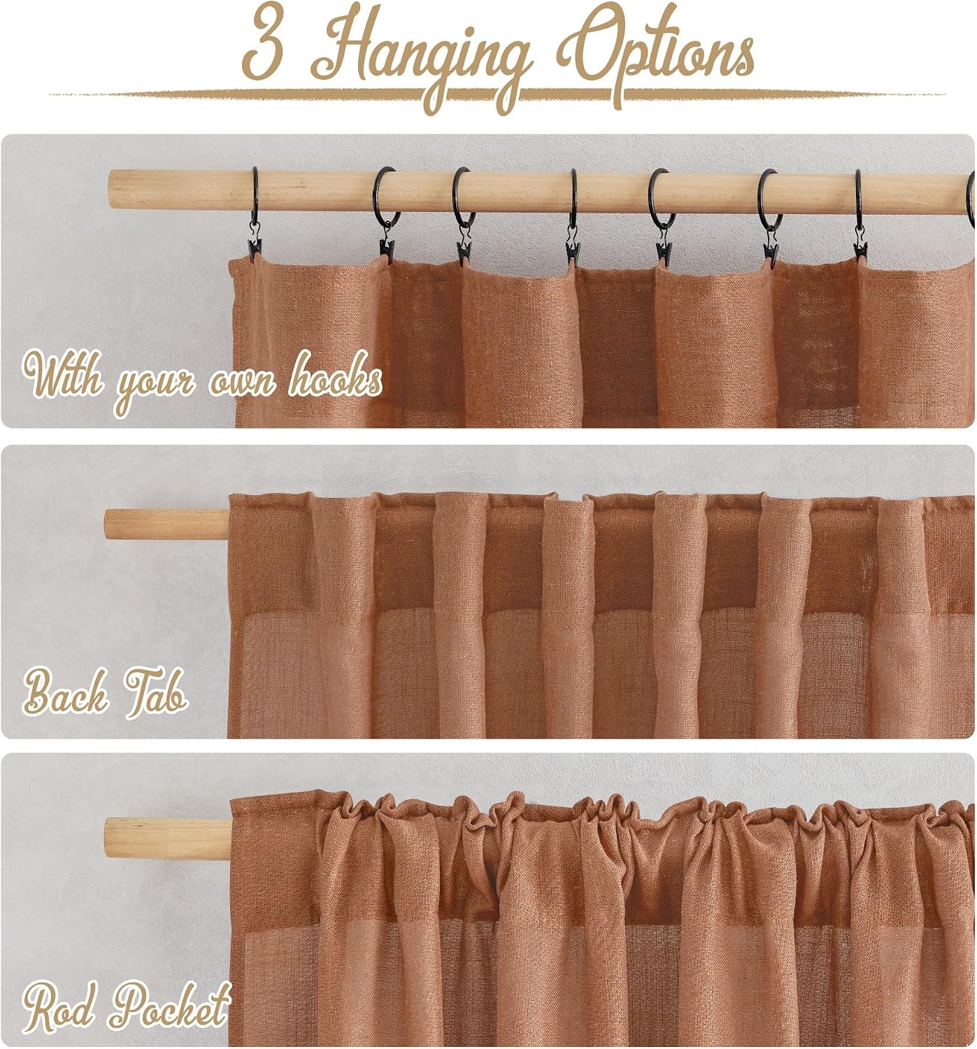 image:imageNICETOWN White Linen Sheer Curtains and Drapes 84 inches Long Rod Pocket amp Back Tab semitransparent with Light Through Vertical Window Treatments for Sliding Glass Door amp Living Room 52W Set of 2Linen Caramel