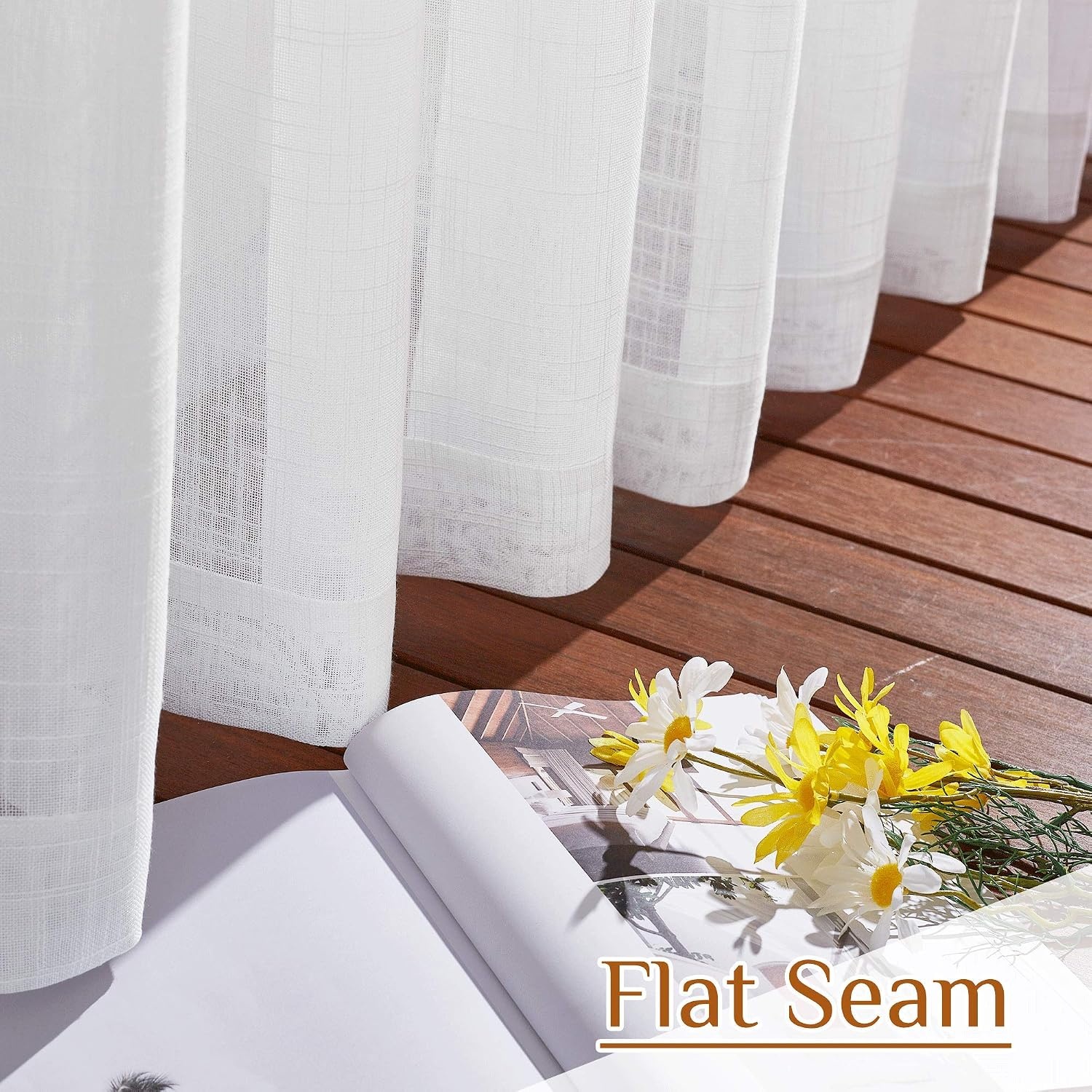 image:imageNICETOWN White Linen Sheer Curtains and Drapes 84 inches Long Rod Pocket amp Back Tab semitransparent with Light Through Vertical Window Treatments for Sliding Glass Door amp Living Room 52W Set of 2White