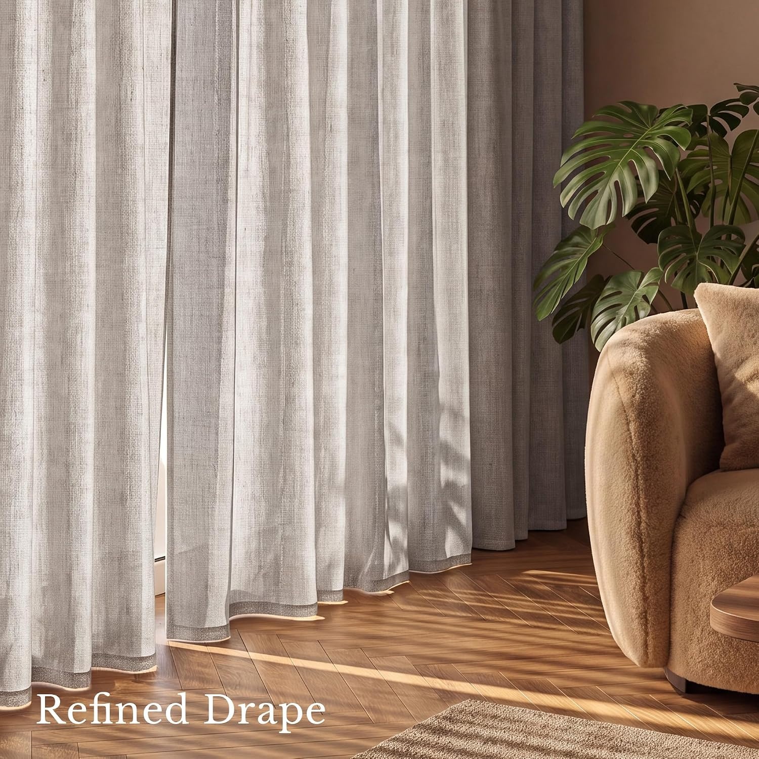 image:imageNICETOWN White Linen Sheer Curtains and Drapes 84 inches Long Rod Pocket amp Back Tab semitransparent with Light Through Vertical Window Treatments for Sliding Glass Door amp Living Room 52W Set of 2Birch