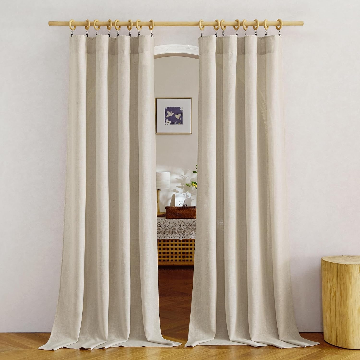 image:imageNICETOWN White Linen Sheer Curtains and Drapes 84 inches Long Rod Pocket amp Back Tab semitransparent with Light Through Vertical Window Treatments for Sliding Glass Door amp Living Room 52W Set of 2Linen Light Taupe