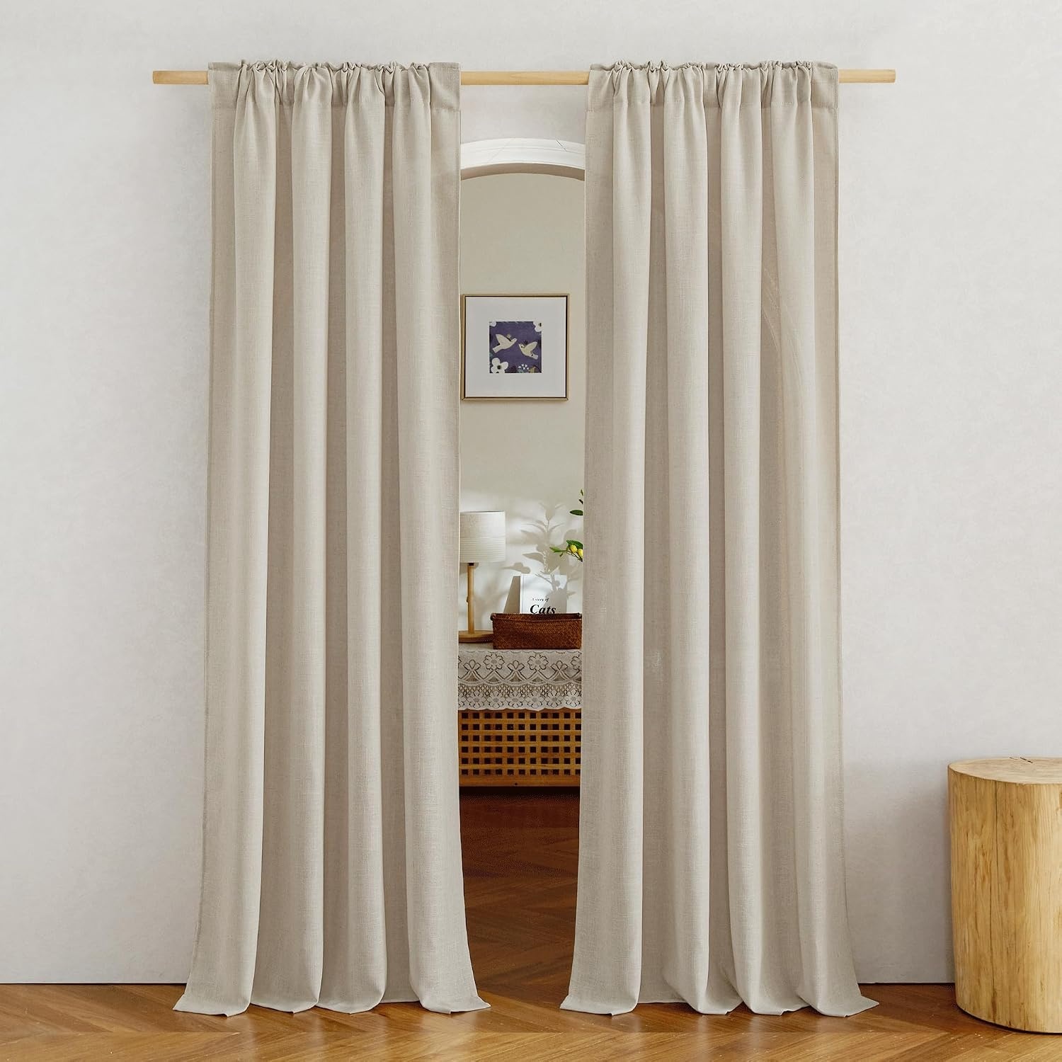 image:imageNICETOWN White Linen Sheer Curtains and Drapes 84 inches Long Rod Pocket amp Back Tab semitransparent with Light Through Vertical Window Treatments for Sliding Glass Door amp Living Room 52W Set of 2Linen Light Taupe