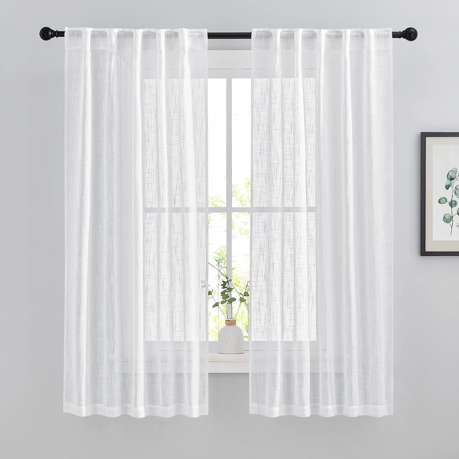 image:imageNICETOWN White Linen Sheer Curtains and Drapes 84 inches Long Rod Pocket amp Back Tab semitransparent with Light Through Vertical Window Treatments for Sliding Glass Door amp Living Room 52W Set of 2White