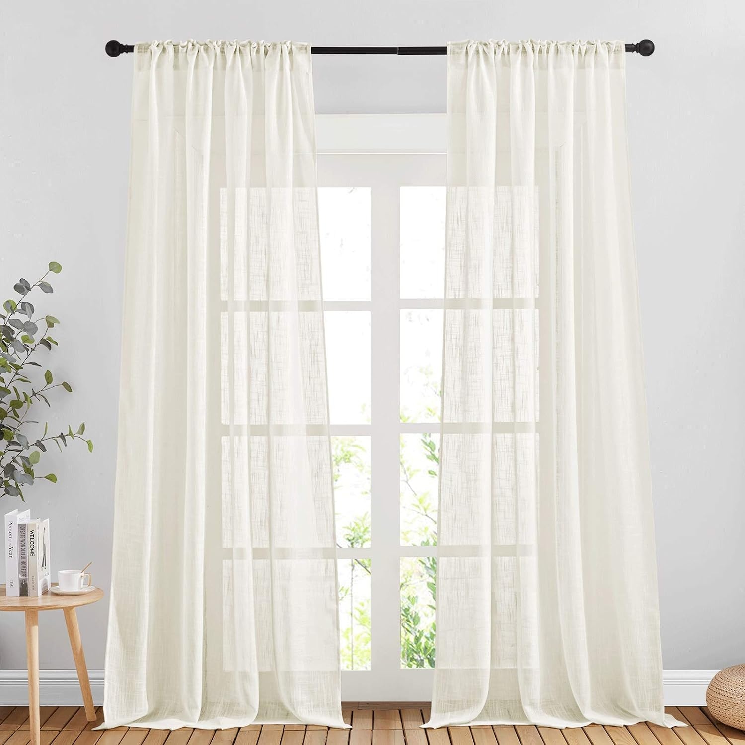 image:imageNICETOWN White Linen Sheer Curtains and Drapes 84 inches Long Rod Pocket amp Back Tab semitransparent with Light Through Vertical Window Treatments for Sliding Glass Door amp Living Room 52W Set of 2Natural
