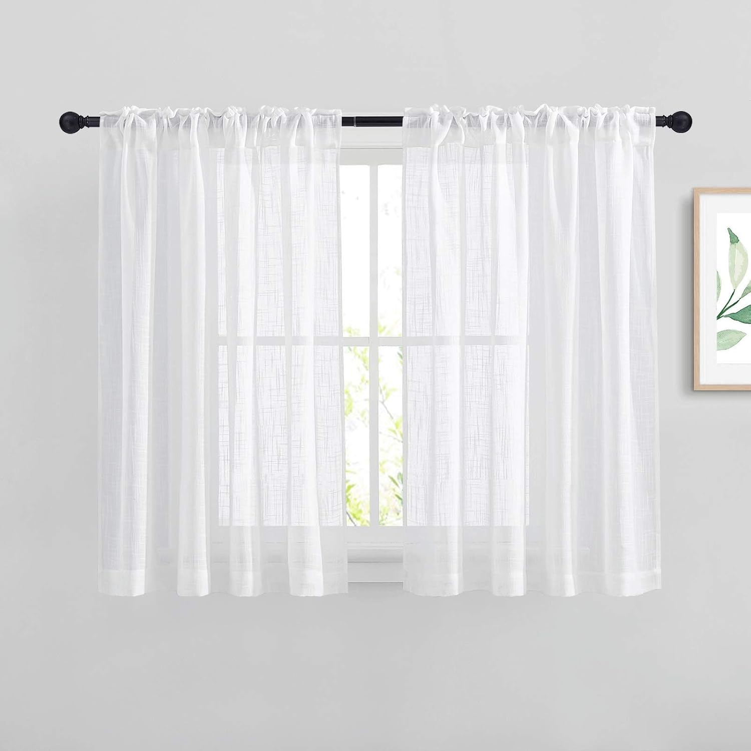 image:imageNICETOWN White Linen Sheer Curtains and Drapes 84 inches Long Rod Pocket amp Back Tab semitransparent with Light Through Vertical Window Treatments for Sliding Glass Door amp Living Room 52W Set of 2White