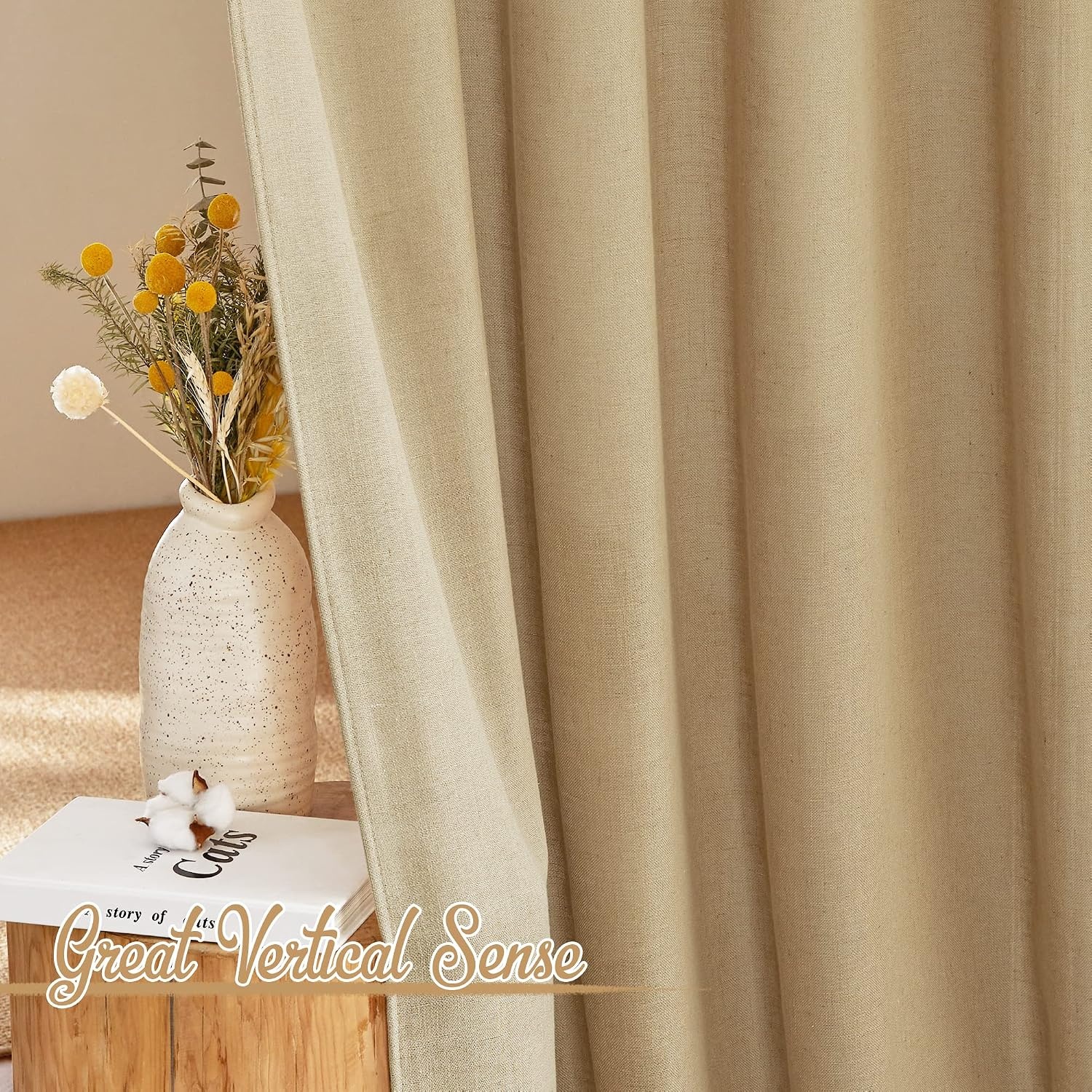 image:imageNICETOWN White Linen Sheer Curtains and Drapes 84 inches Long Rod Pocket amp Back Tab semitransparent with Light Through Vertical Window Treatments for Sliding Glass Door amp Living Room 52W Set of 2Linen Brown