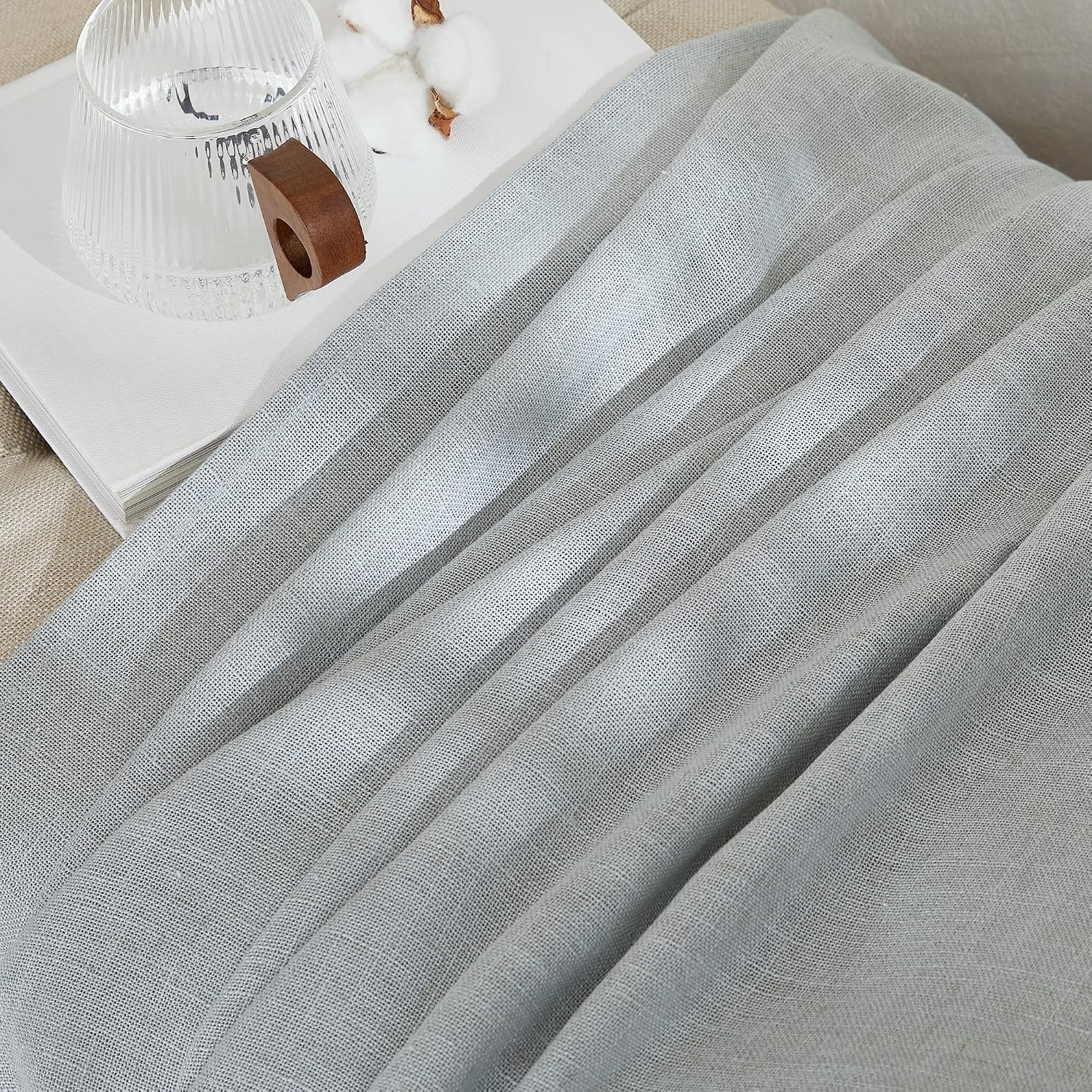 image:imageNICETOWN White Linen Sheer Curtains and Drapes 84 inches Long Rod Pocket amp Back Tab semitransparent with Light Through Vertical Window Treatments for Sliding Glass Door amp Living Room 52W Set of 2Linen Light Gray