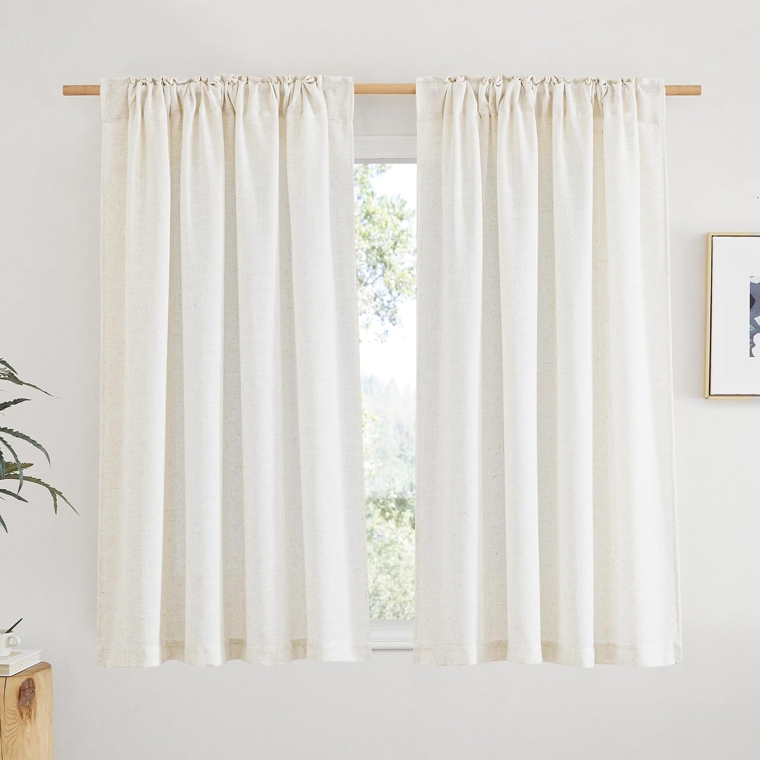image:imageNICETOWN White Linen Sheer Curtains and Drapes 84 inches Long Rod Pocket amp Back Tab semitransparent with Light Through Vertical Window Treatments for Sliding Glass Door amp Living Room 52W Set of 2Linen
