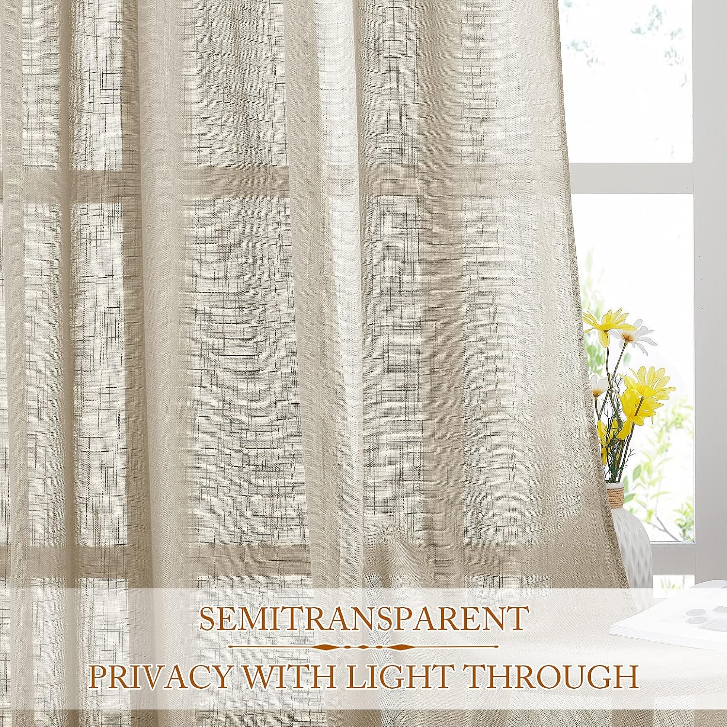 image:imageNICETOWN White Linen Sheer Curtains and Drapes 84 inches Long Rod Pocket amp Back Tab semitransparent with Light Through Vertical Window Treatments for Sliding Glass Door amp Living Room 52W Set of 2Taupe