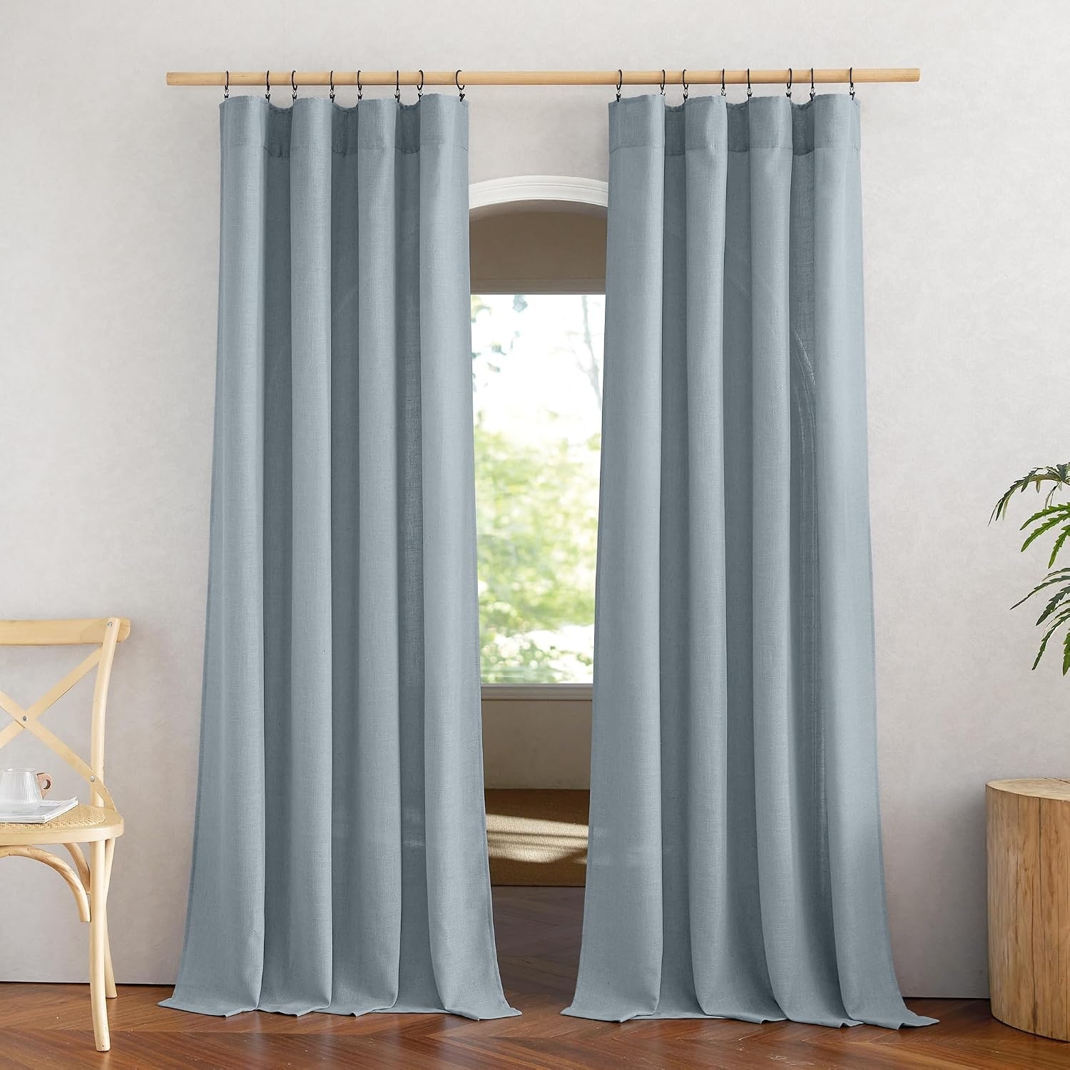 image:imageNICETOWN White Linen Sheer Curtains and Drapes 84 inches Long Rod Pocket amp Back Tab semitransparent with Light Through Vertical Window Treatments for Sliding Glass Door amp Living Room 52W Set of 2Linen Mist Blue
