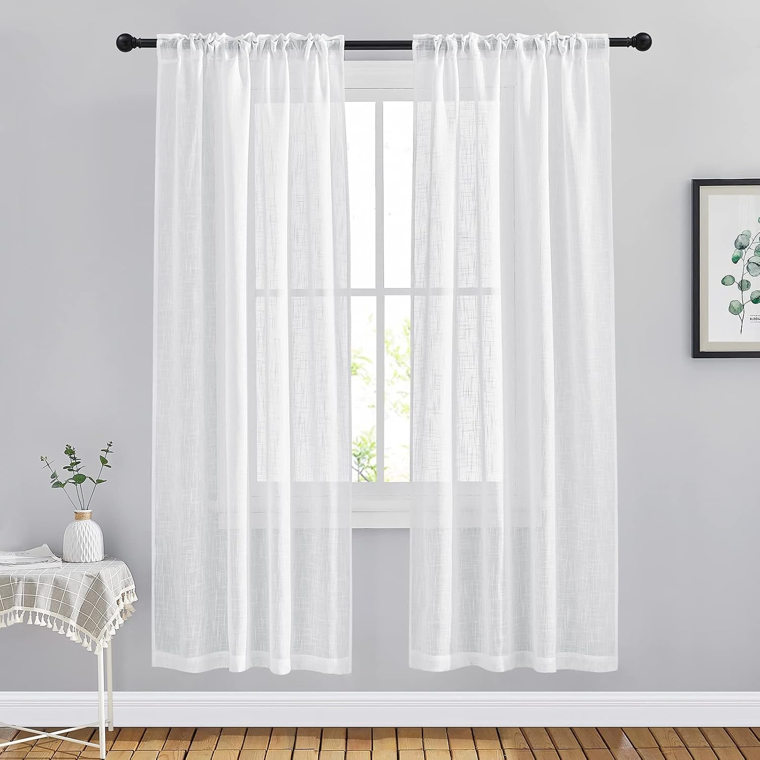 image:imageNICETOWN White Linen Sheer Curtains and Drapes 84 inches Long Rod Pocket amp Back Tab semitransparent with Light Through Vertical Window Treatments for Sliding Glass Door amp Living Room 52W Set of 2White