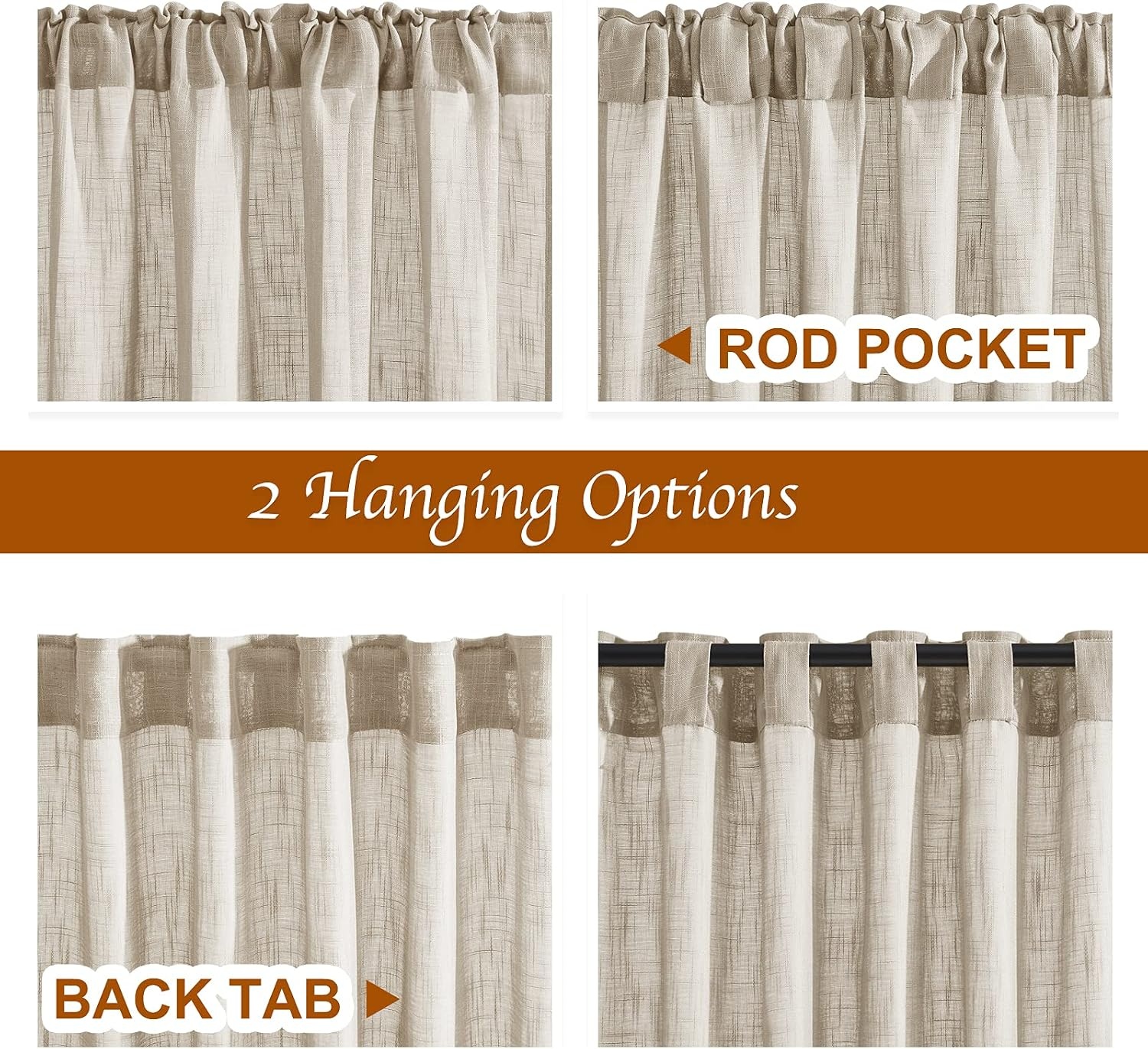 image:imageNICETOWN White Linen Sheer Curtains and Drapes 84 inches Long Rod Pocket amp Back Tab semitransparent with Light Through Vertical Window Treatments for Sliding Glass Door amp Living Room 52W Set of 2Taupe