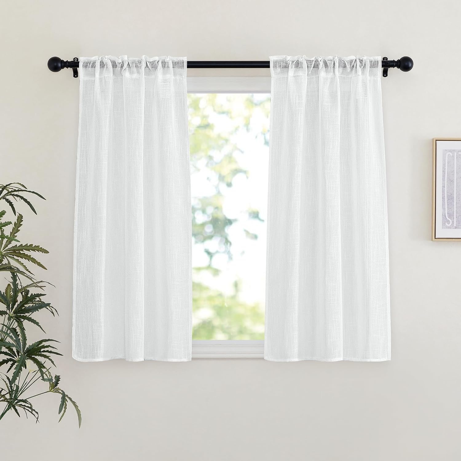 image:imageNICETOWN White Linen Sheer Curtains and Drapes 84 inches Long Rod Pocket amp Back Tab semitransparent with Light Through Vertical Window Treatments for Sliding Glass Door amp Living Room 52W Set of 2White