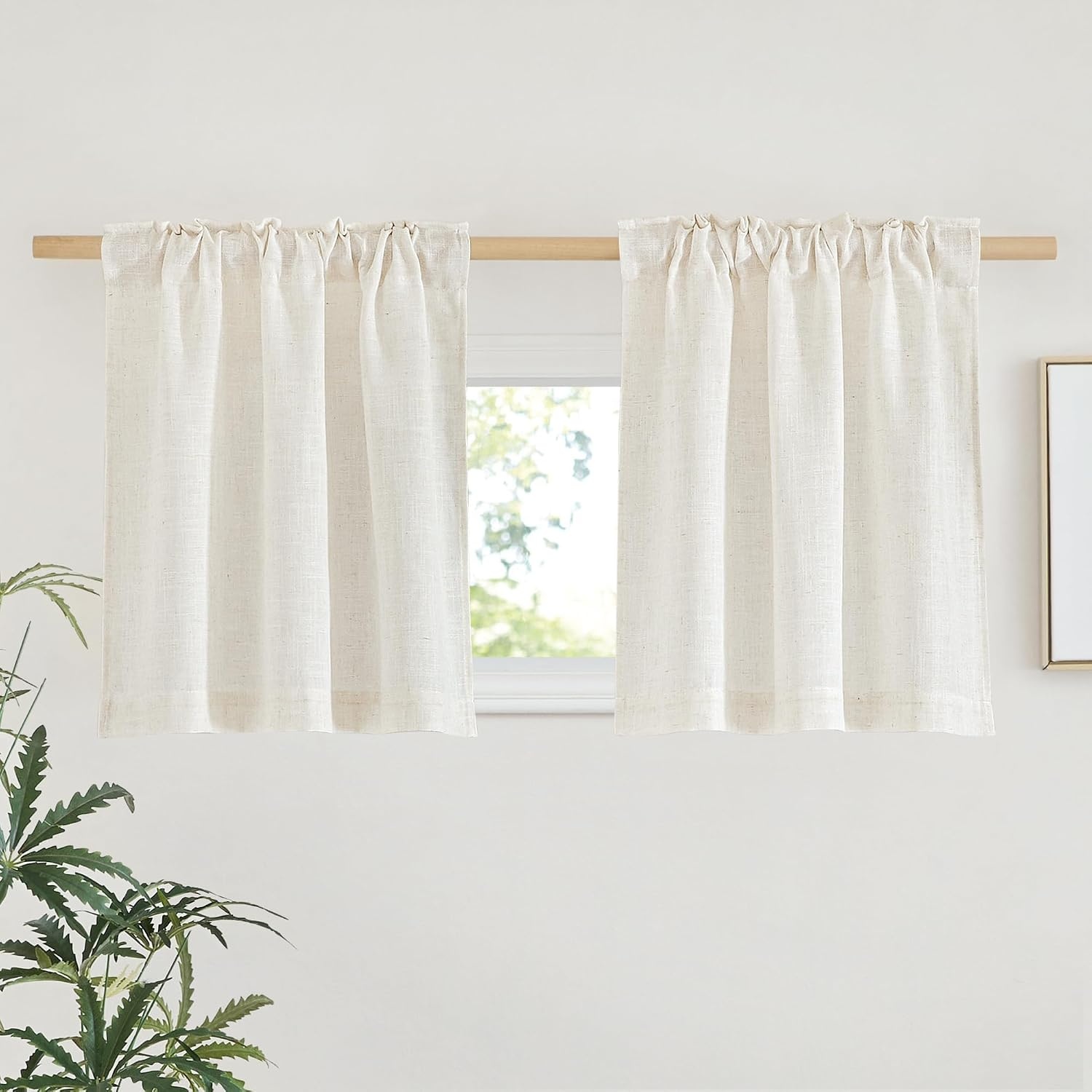 image:imageNICETOWN White Linen Sheer Curtains and Drapes 84 inches Long Rod Pocket amp Back Tab semitransparent with Light Through Vertical Window Treatments for Sliding Glass Door amp Living Room 52W Set of 2Linen
