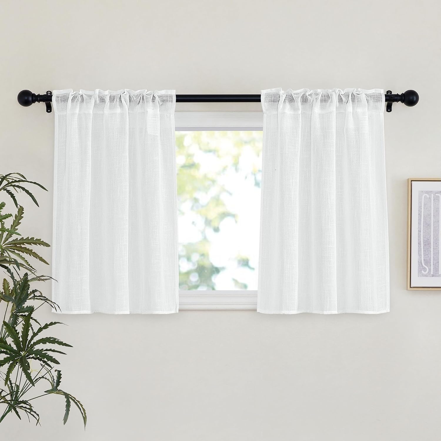 image:imageNICETOWN White Linen Sheer Curtains and Drapes 84 inches Long Rod Pocket amp Back Tab semitransparent with Light Through Vertical Window Treatments for Sliding Glass Door amp Living Room 52W Set of 2White
