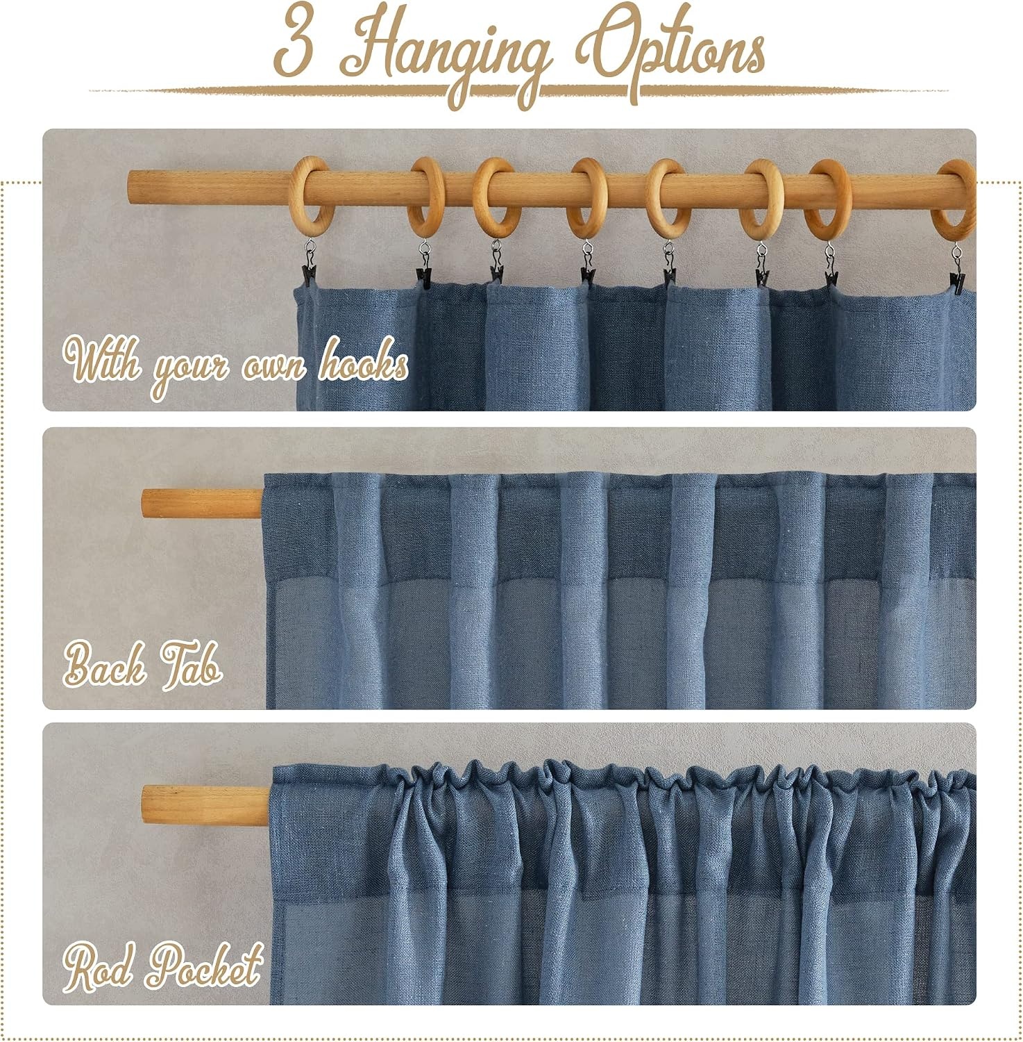 image:imageNICETOWN White Linen Sheer Curtains and Drapes 84 inches Long Rod Pocket amp Back Tab semitransparent with Light Through Vertical Window Treatments for Sliding Glass Door amp Living Room 52W Set of 2Linen Stone Blue
