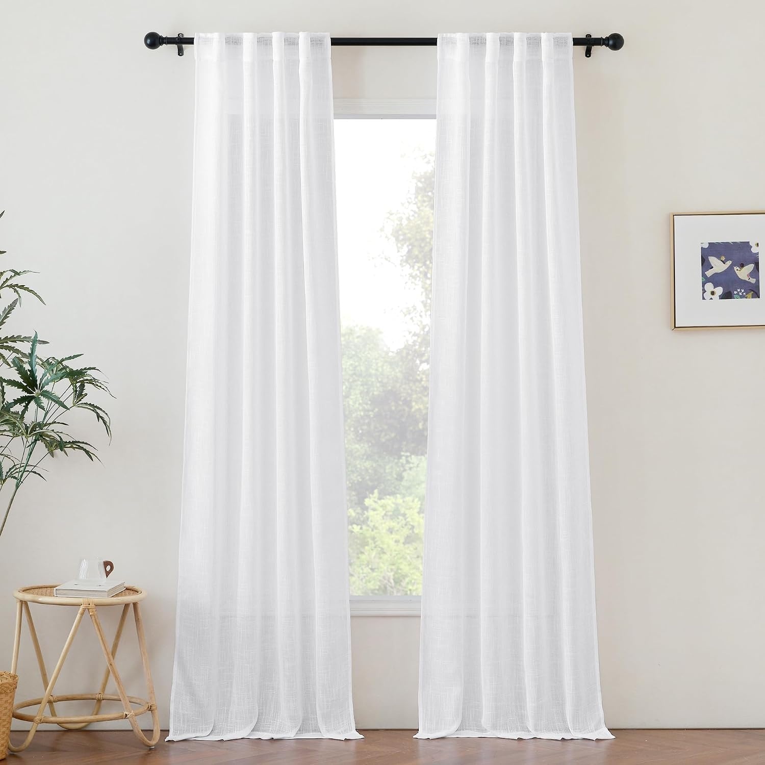 image:imageNICETOWN White Linen Sheer Curtains and Drapes 84 inches Long Rod Pocket amp Back Tab semitransparent with Light Through Vertical Window Treatments for Sliding Glass Door amp Living Room 52W Set of 2White