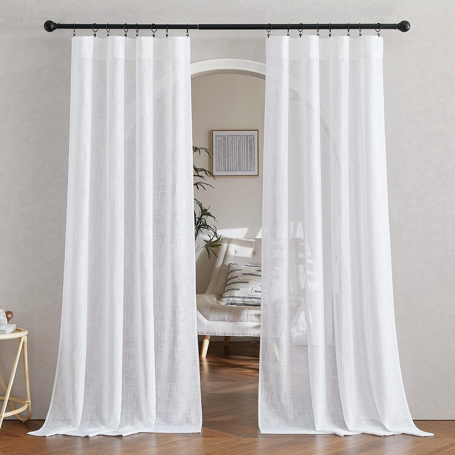 image:imageNICETOWN White Linen Sheer Curtains and Drapes 84 inches Long Rod Pocket amp Back Tab semitransparent with Light Through Vertical Window Treatments for Sliding Glass Door amp Living Room 52W Set of 2White