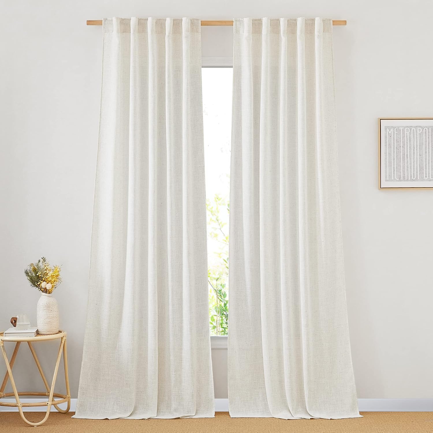 image:imageNICETOWN White Linen Sheer Curtains and Drapes 84 inches Long Rod Pocket amp Back Tab semitransparent with Light Through Vertical Window Treatments for Sliding Glass Door amp Living Room 52W Set of 2Linen