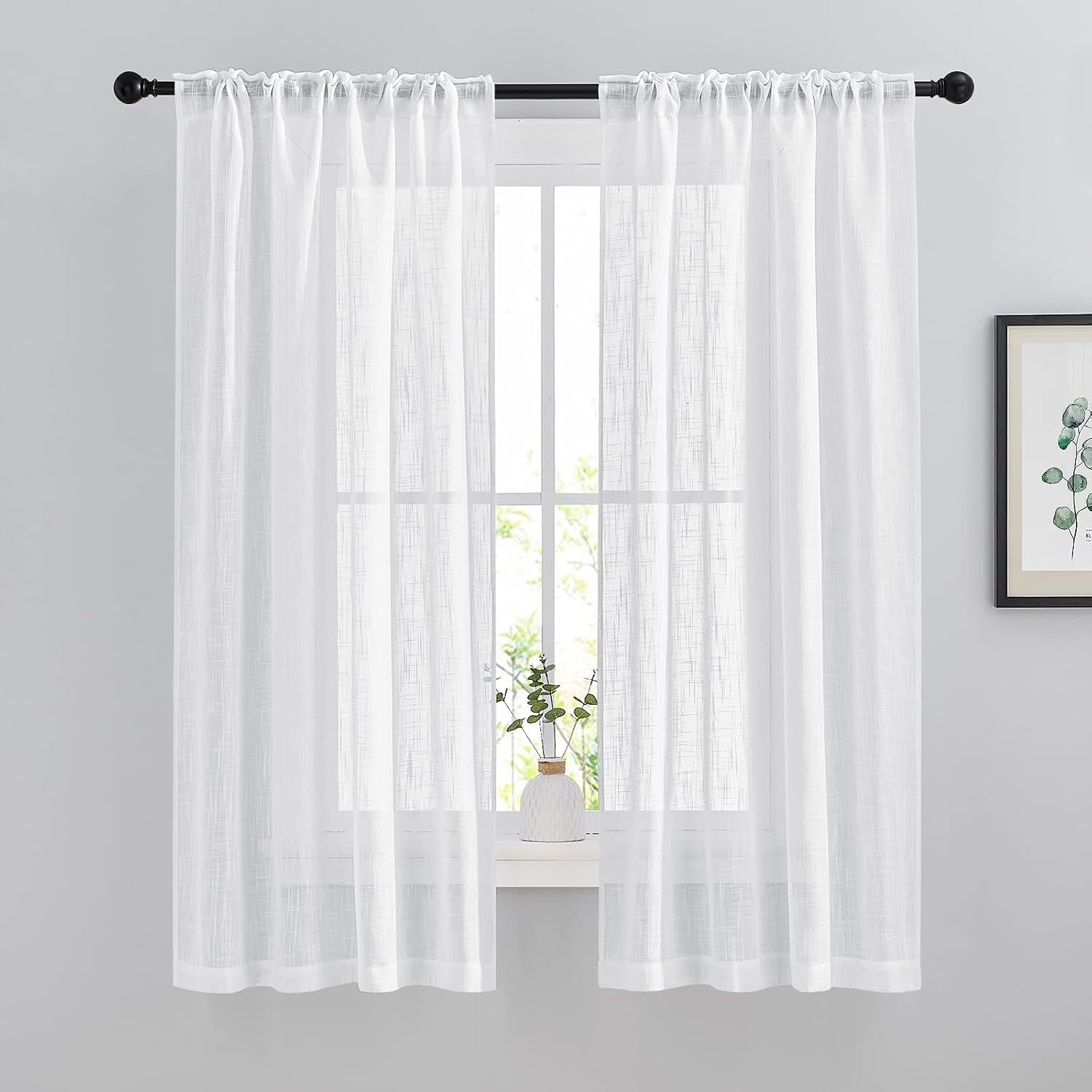 image:imageNICETOWN White Linen Sheer Curtains and Drapes 84 inches Long Rod Pocket amp Back Tab semitransparent with Light Through Vertical Window Treatments for Sliding Glass Door amp Living Room 52W Set of 2White