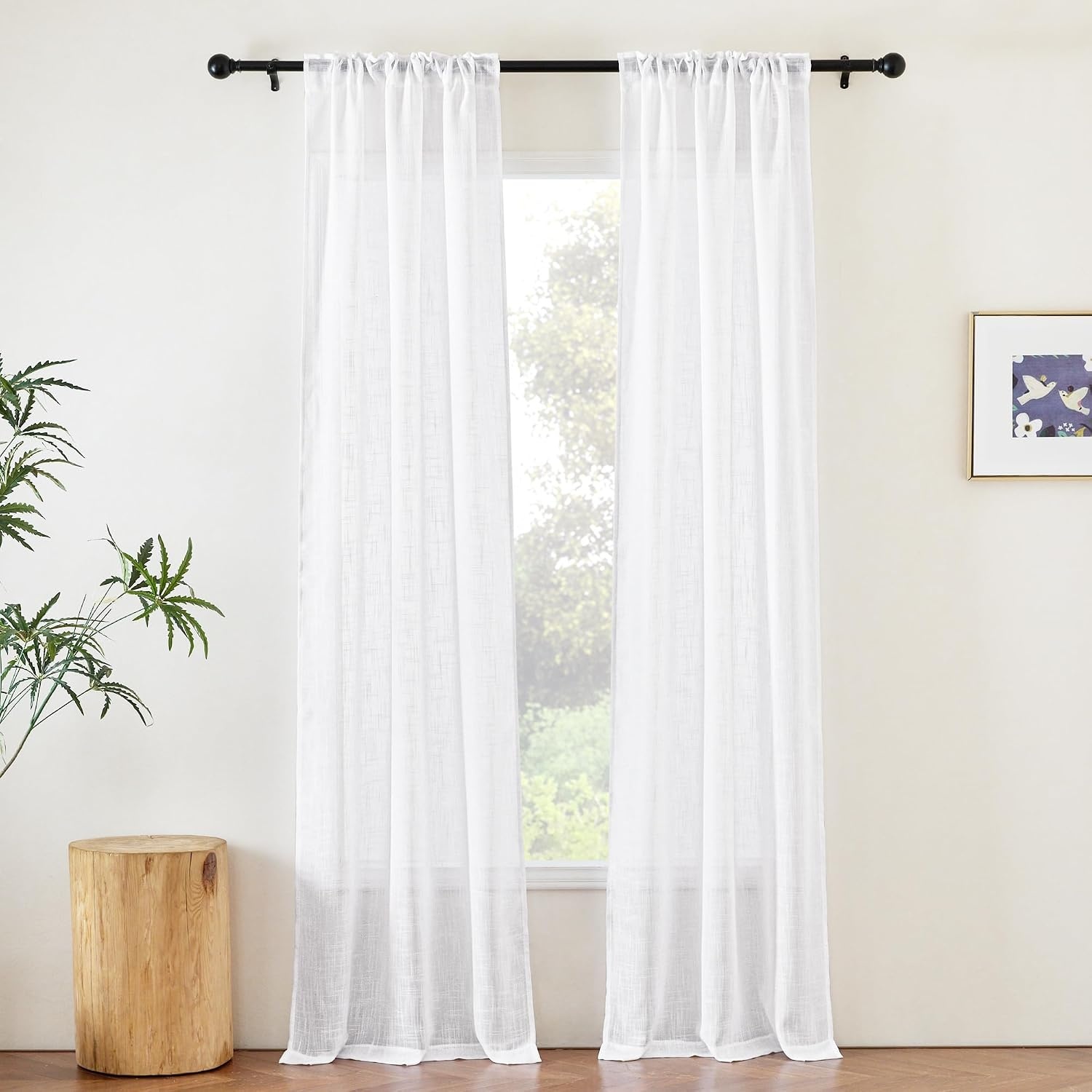 image:imageNICETOWN White Linen Sheer Curtains and Drapes 84 inches Long Rod Pocket amp Back Tab semitransparent with Light Through Vertical Window Treatments for Sliding Glass Door amp Living Room 52W Set of 2White