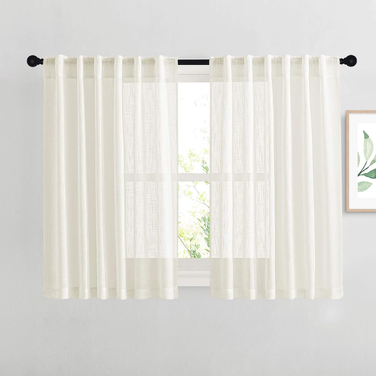 image:imageNICETOWN White Linen Sheer Curtains and Drapes 84 inches Long Rod Pocket amp Back Tab semitransparent with Light Through Vertical Window Treatments for Sliding Glass Door amp Living Room 52W Set of 2Natural