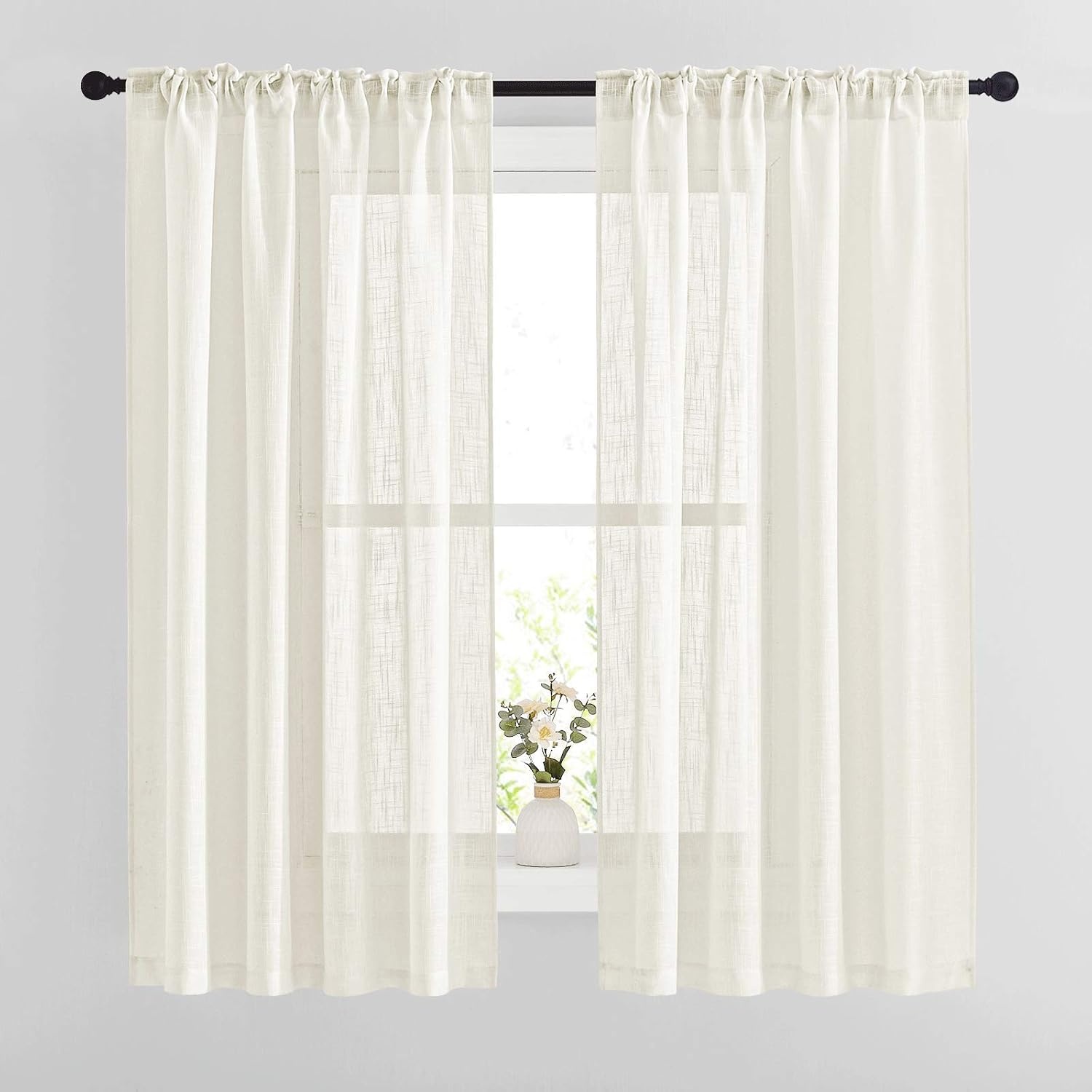 image:imageNICETOWN White Linen Sheer Curtains and Drapes 84 inches Long Rod Pocket amp Back Tab semitransparent with Light Through Vertical Window Treatments for Sliding Glass Door amp Living Room 52W Set of 2Natural