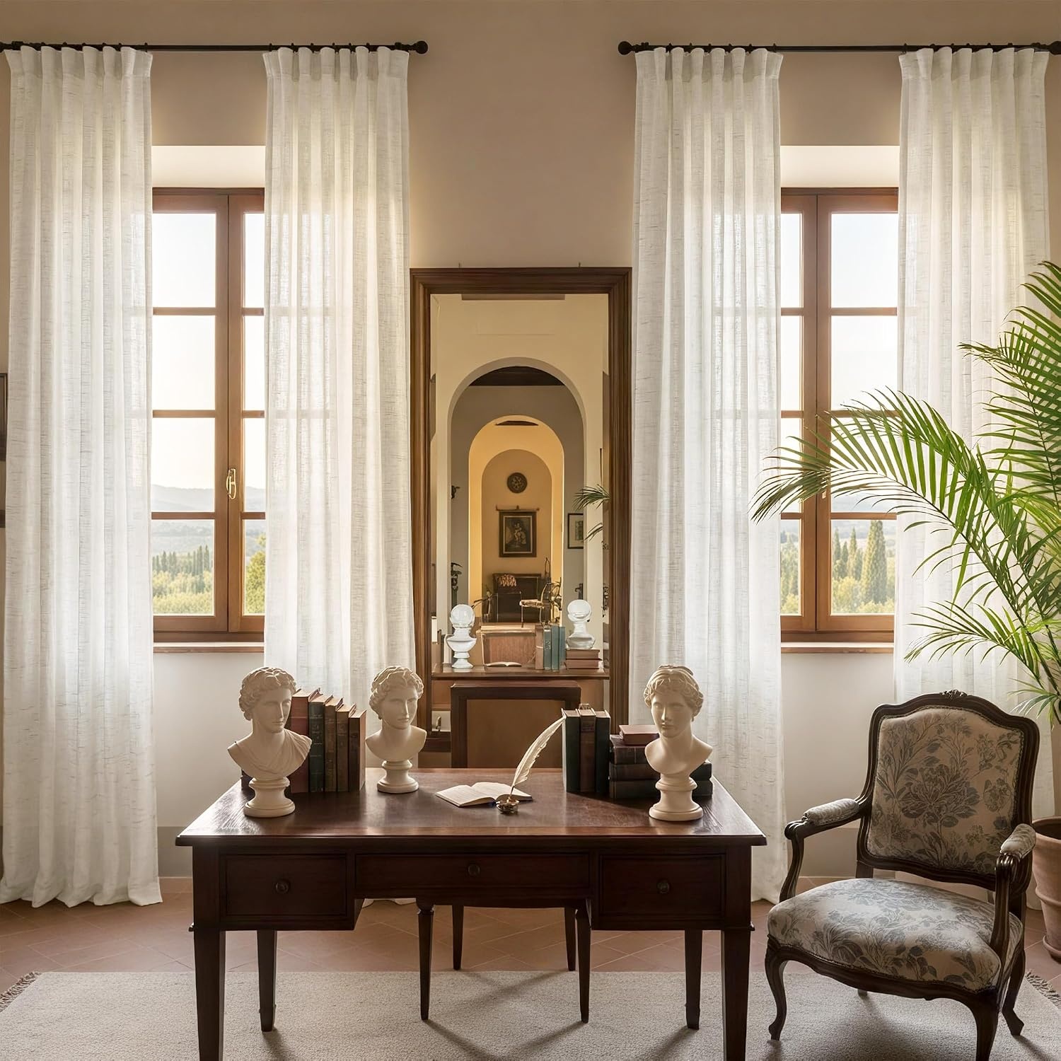 image:imageNICETOWN White Linen Sheer Curtains and Drapes 84 inches Long Rod Pocket amp Back Tab semitransparent with Light Through Vertical Window Treatments for Sliding Glass Door amp Living Room 52W Set of 2Linen Burlap