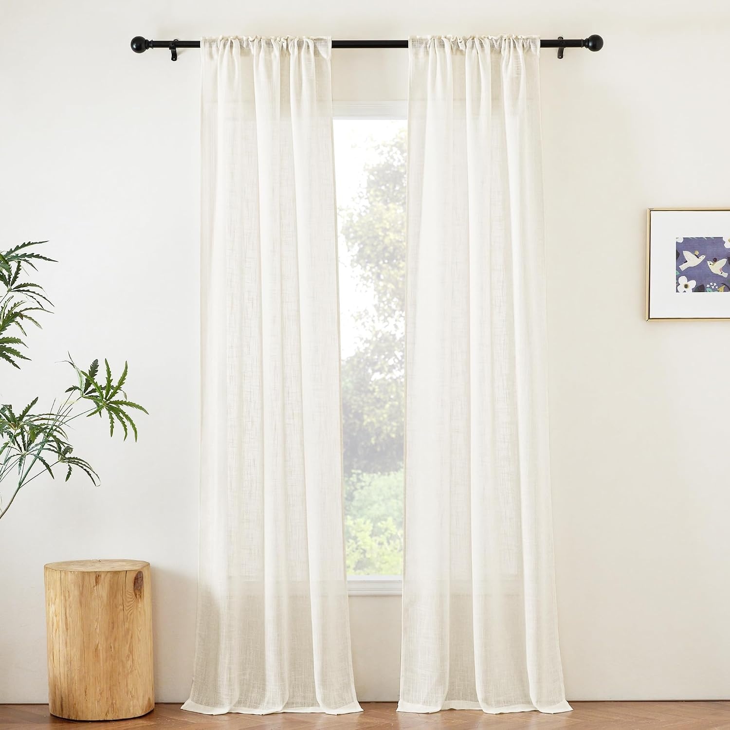 image:imageNICETOWN White Linen Sheer Curtains and Drapes 84 inches Long Rod Pocket amp Back Tab semitransparent with Light Through Vertical Window Treatments for Sliding Glass Door amp Living Room 52W Set of 2Natural