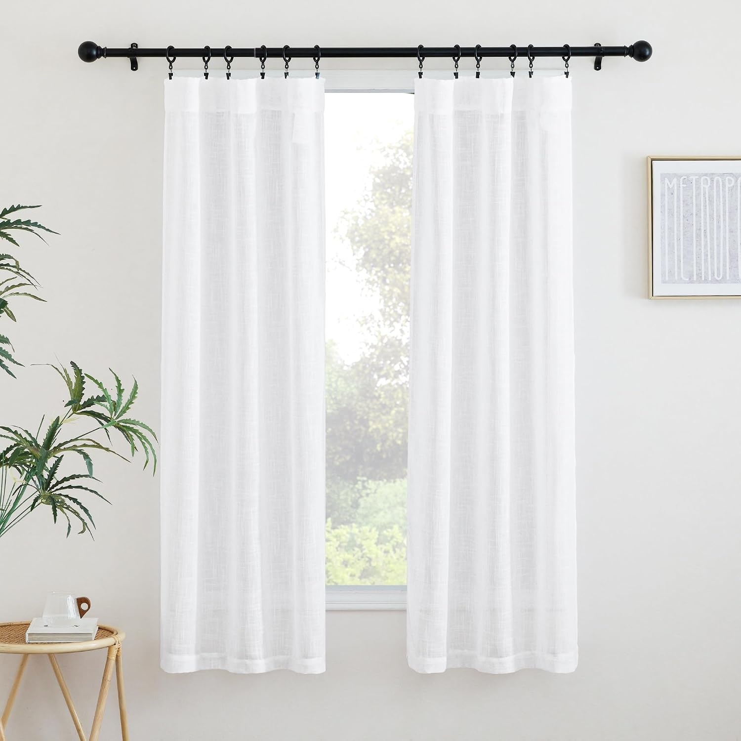image:imageNICETOWN White Linen Sheer Curtains and Drapes 84 inches Long Rod Pocket amp Back Tab semitransparent with Light Through Vertical Window Treatments for Sliding Glass Door amp Living Room 52W Set of 2White