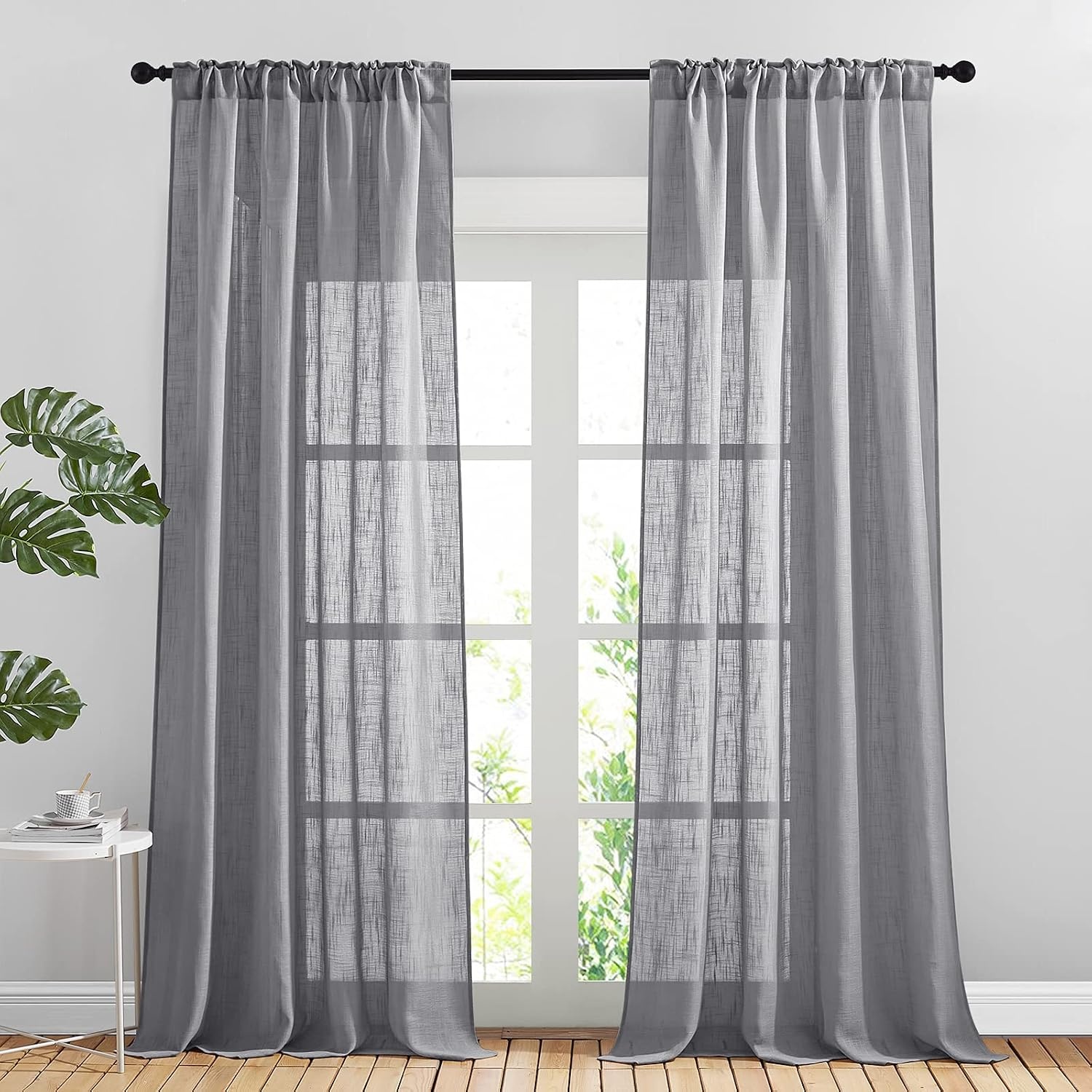 image:imageNICETOWN White Linen Sheer Curtains and Drapes 84 inches Long Rod Pocket amp Back Tab semitransparent with Light Through Vertical Window Treatments for Sliding Glass Door amp Living Room 52W Set of 2Grey