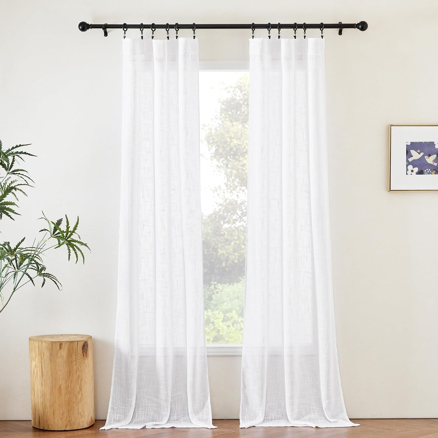 image:imageNICETOWN White Linen Sheer Curtains and Drapes 84 inches Long Rod Pocket amp Back Tab semitransparent with Light Through Vertical Window Treatments for Sliding Glass Door amp Living Room 52W Set of 2White