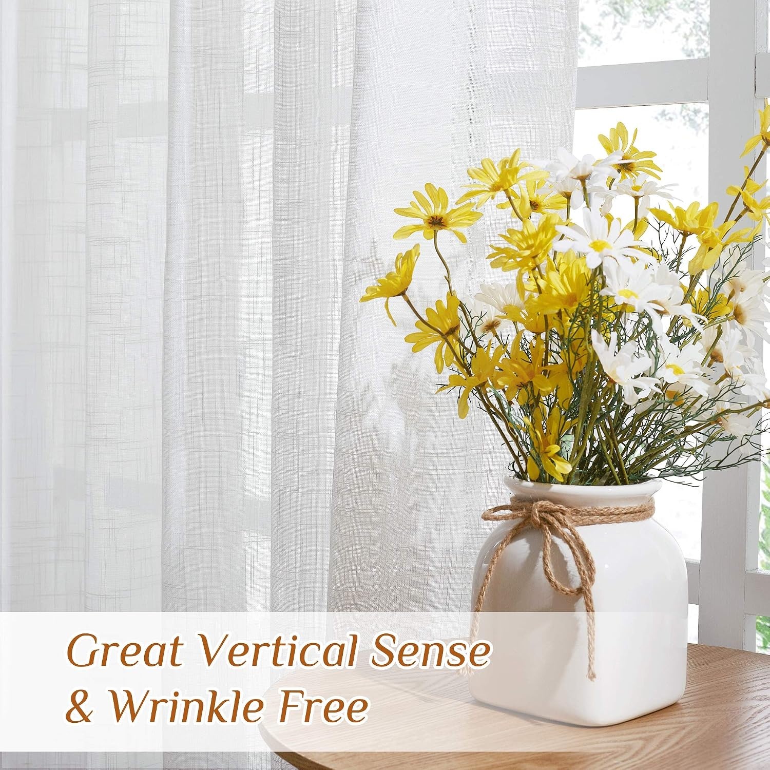 image:imageNICETOWN White Linen Sheer Curtains and Drapes 84 inches Long Rod Pocket amp Back Tab semitransparent with Light Through Vertical Window Treatments for Sliding Glass Door amp Living Room 52W Set of 2White