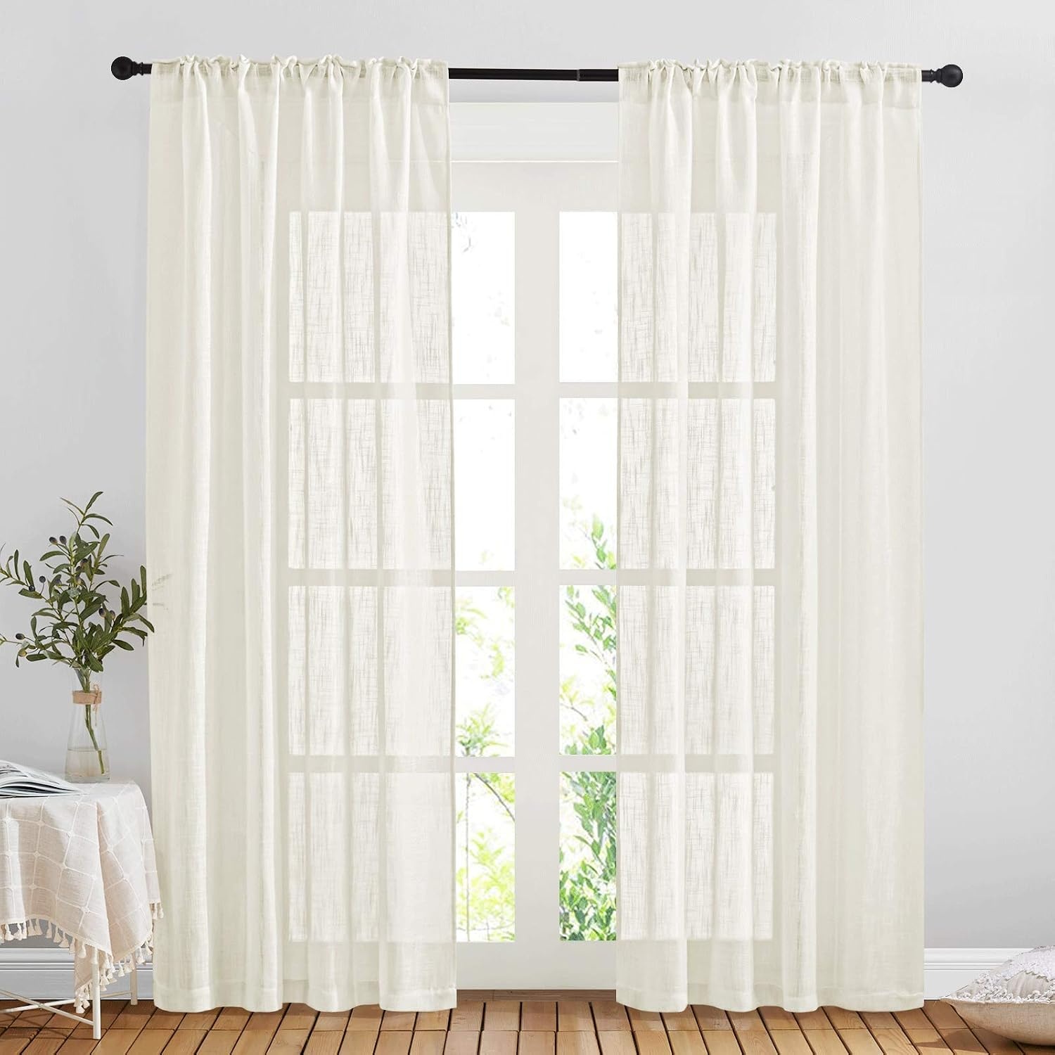image:imageNICETOWN White Linen Sheer Curtains and Drapes 84 inches Long Rod Pocket amp Back Tab semitransparent with Light Through Vertical Window Treatments for Sliding Glass Door amp Living Room 52W Set of 2Natural