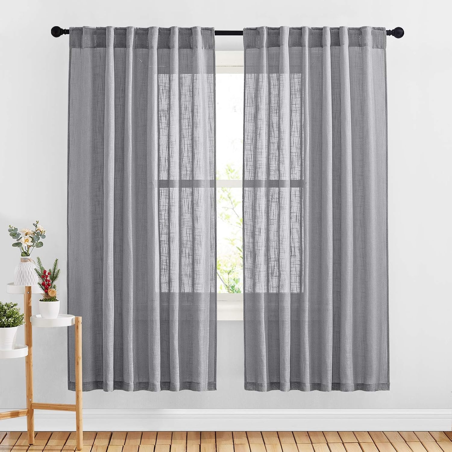image:imageNICETOWN White Linen Sheer Curtains and Drapes 84 inches Long Rod Pocket amp Back Tab semitransparent with Light Through Vertical Window Treatments for Sliding Glass Door amp Living Room 52W Set of 2Grey