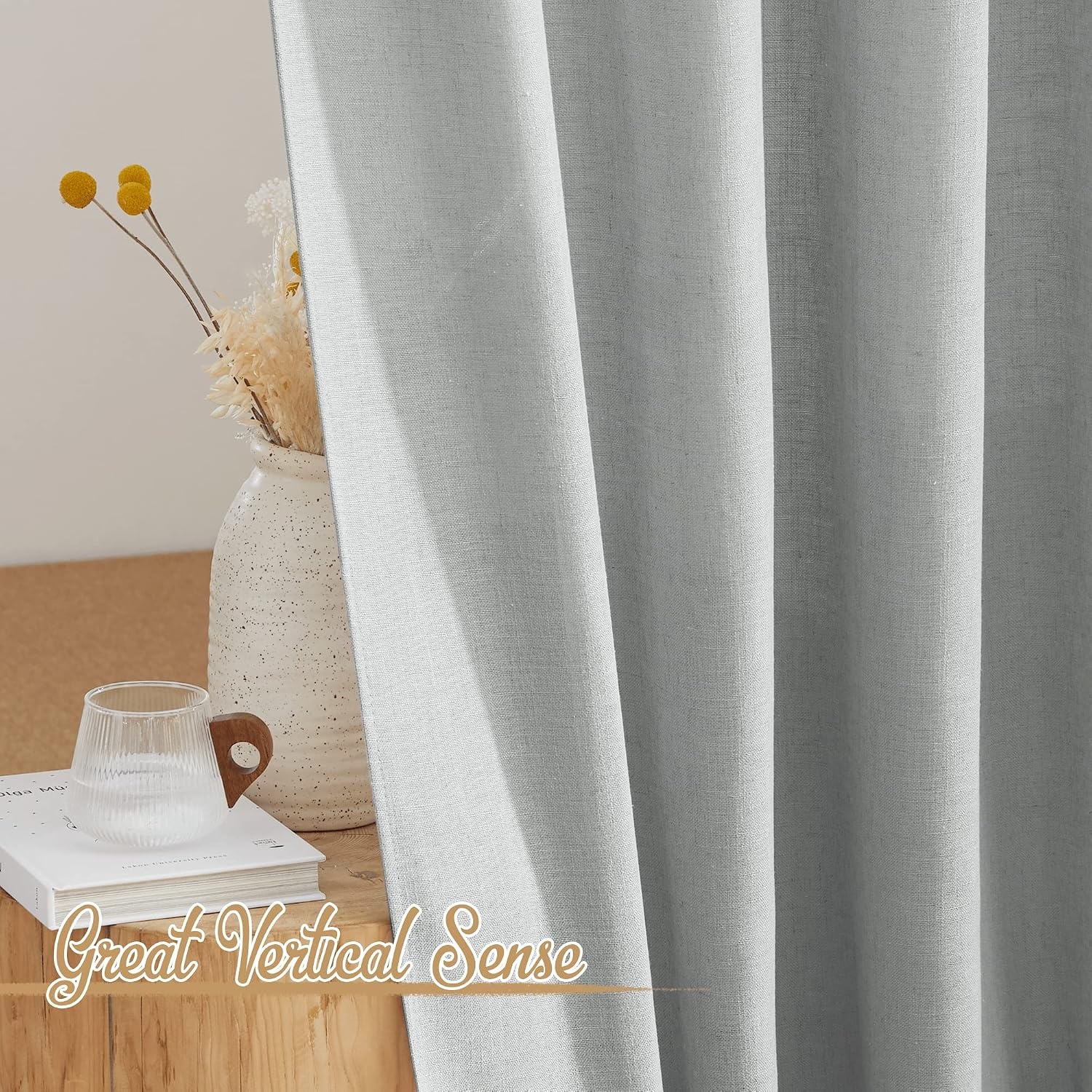 image:imageNICETOWN White Linen Sheer Curtains and Drapes 84 inches Long Rod Pocket amp Back Tab semitransparent with Light Through Vertical Window Treatments for Sliding Glass Door amp Living Room 52W Set of 2Linen Light Gray