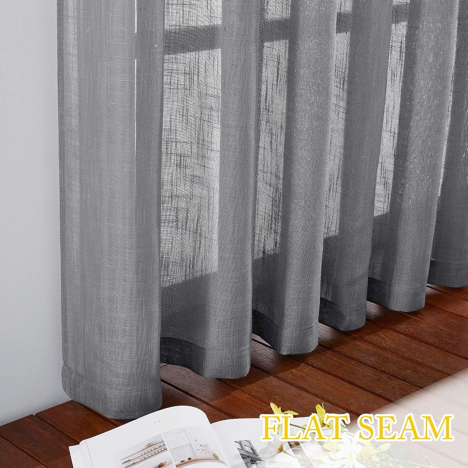 image:imageNICETOWN White Linen Sheer Curtains and Drapes 84 inches Long Rod Pocket amp Back Tab semitransparent with Light Through Vertical Window Treatments for Sliding Glass Door amp Living Room 52W Set of 2Grey