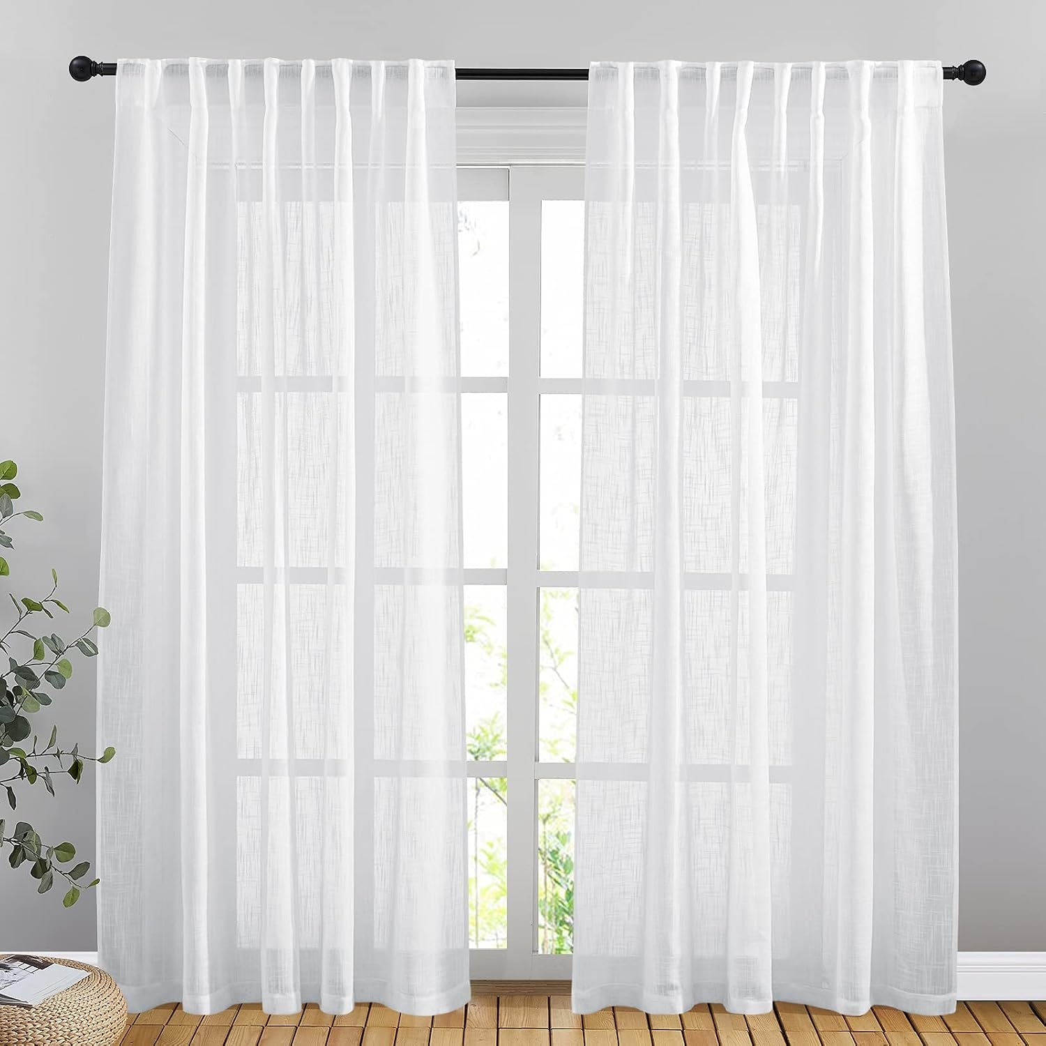image:imageNICETOWN White Linen Sheer Curtains and Drapes 84 inches Long Rod Pocket amp Back Tab semitransparent with Light Through Vertical Window Treatments for Sliding Glass Door amp Living Room 52W Set of 2White