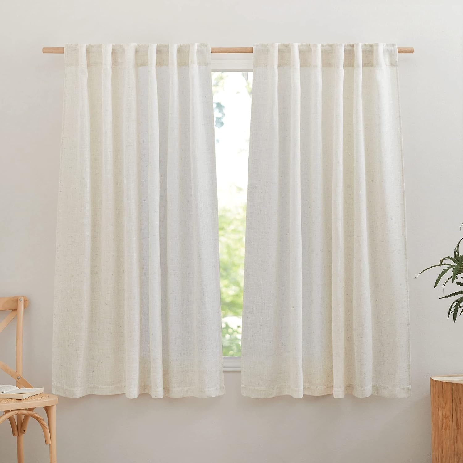 image:imageNICETOWN White Linen Sheer Curtains and Drapes 84 inches Long Rod Pocket amp Back Tab semitransparent with Light Through Vertical Window Treatments for Sliding Glass Door amp Living Room 52W Set of 2Linen