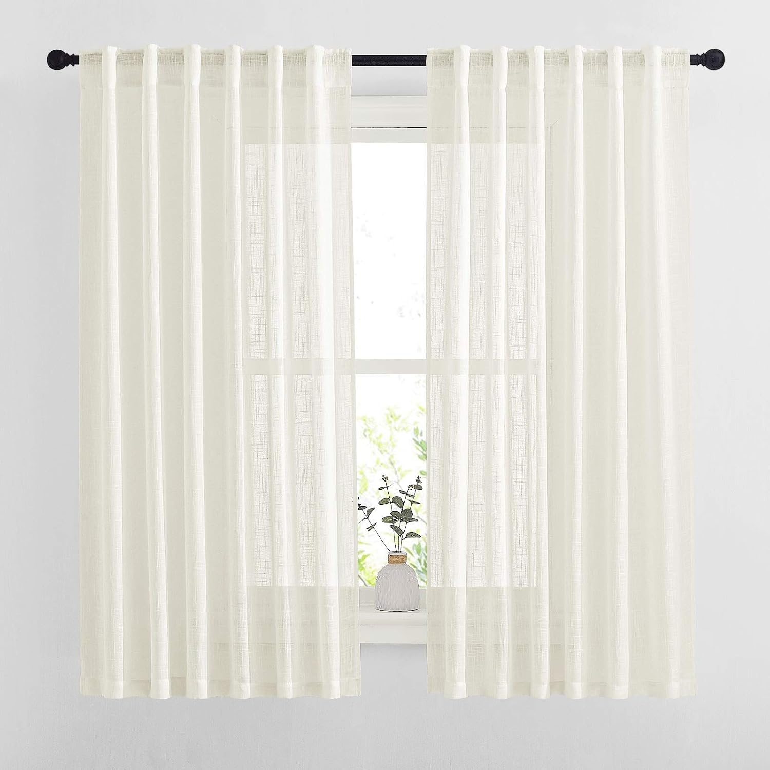 image:imageNICETOWN White Linen Sheer Curtains and Drapes 84 inches Long Rod Pocket amp Back Tab semitransparent with Light Through Vertical Window Treatments for Sliding Glass Door amp Living Room 52W Set of 2Natural