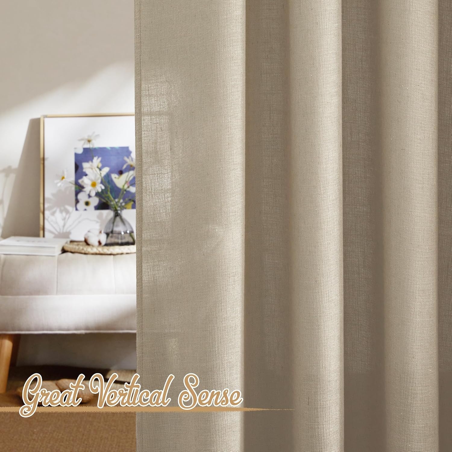 image:imageNICETOWN White Linen Sheer Curtains and Drapes 84 inches Long Rod Pocket amp Back Tab semitransparent with Light Through Vertical Window Treatments for Sliding Glass Door amp Living Room 52W Set of 2Linen Taupe